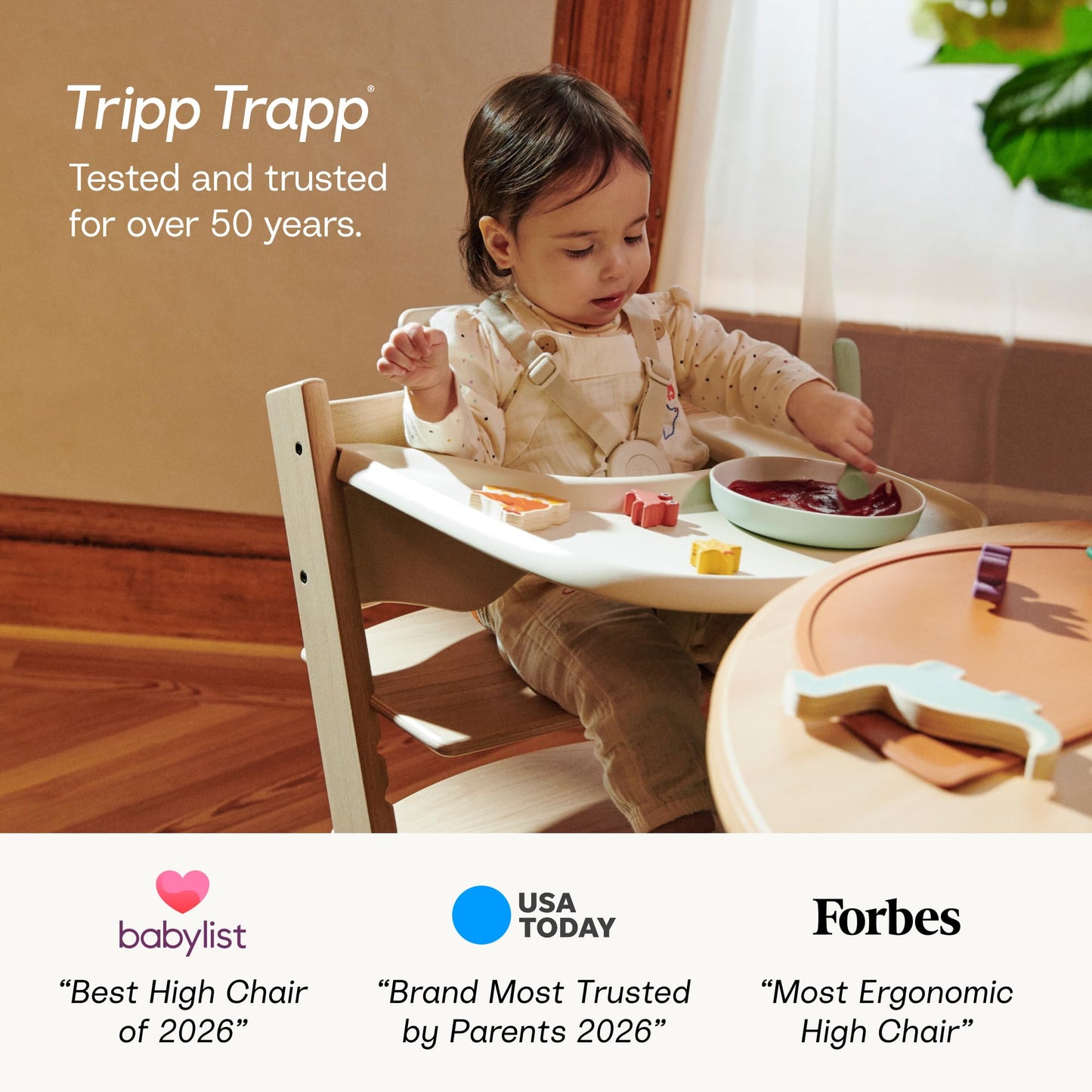 Stokke Tripp Trapp High Chair 2 (Natural), Cushion 2 (Nordic Grey) + Stokke Tray (White) - Includes Chair + Baby Set with Removable Harness for Children 6-36 Months