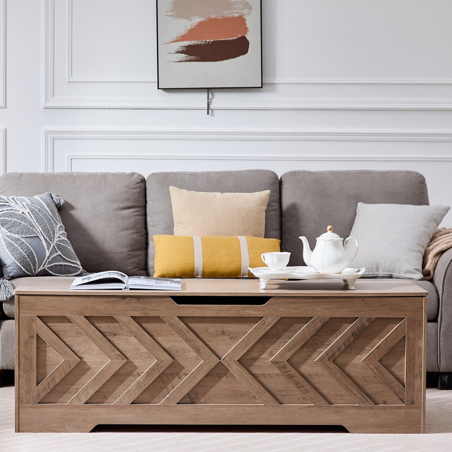 XDliv 55.1” Storage Bench, Extra Large Entryway Bench with Storage,Storage Chest with 2 Safety Hinges,Blanket Storage,Shoe Storage Chest for Bedroom,Living Room,Easy Assembly. (Greige)