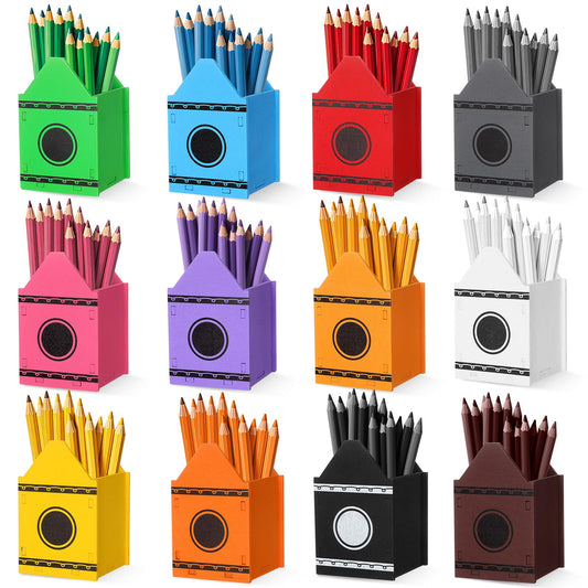 Yalikop 12 Pcs Large Crayon Pencil Holder Back to School Wooden Colored Pen Holder Durable Desktop Storage Organizer for School Classroom Teacher Office