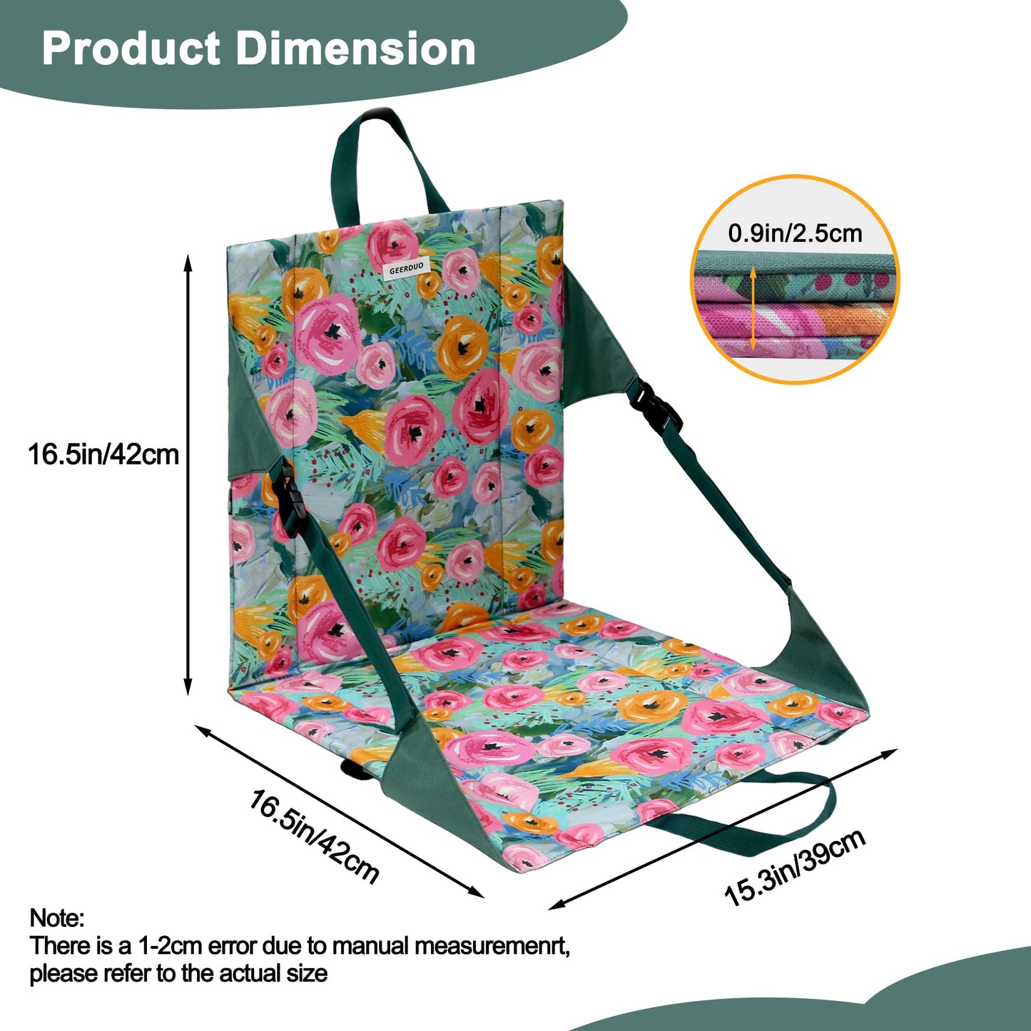 JLDTOP Floral Foldable Bleacher Seat Waterproof Portable Stadium Cushion (Green Floral)