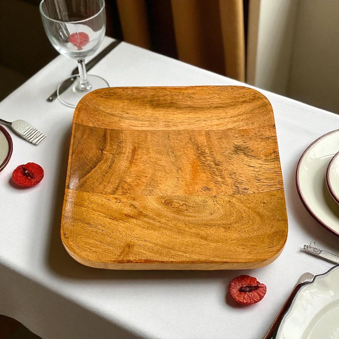 S.B.ARTS Serving Bowl for Home, Kitchen, Fruits, Salads, Chips, Dip/Multipurpose/Hand Made/Natural Mango Wood/Natural Wood (Square (Set of 3))