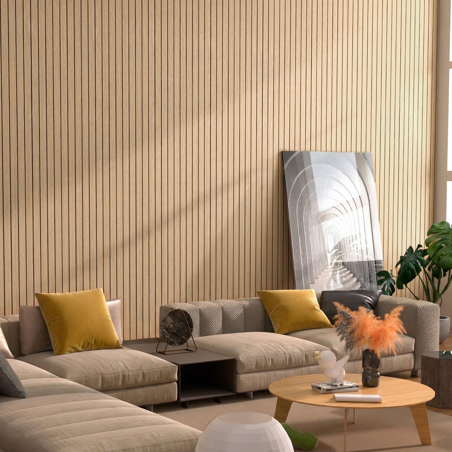 Greymond Peel and Stick Wood Slat Wall Panels, Teak, 118 x 15.7 in