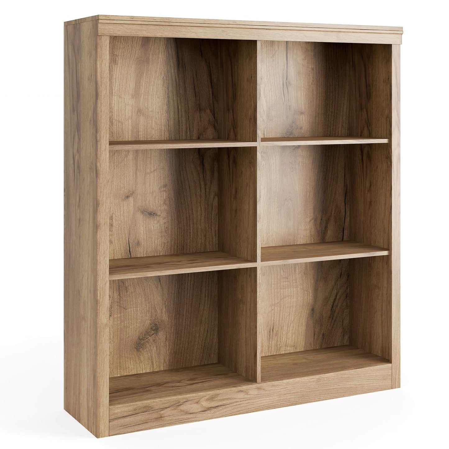 6-Cube Storage Organizer Bookshelf, Farmhouse Wooden Bookcase with Open Shelves, Horizontal Standing Display Cabinet for Home Office, Living Room and Bedroom