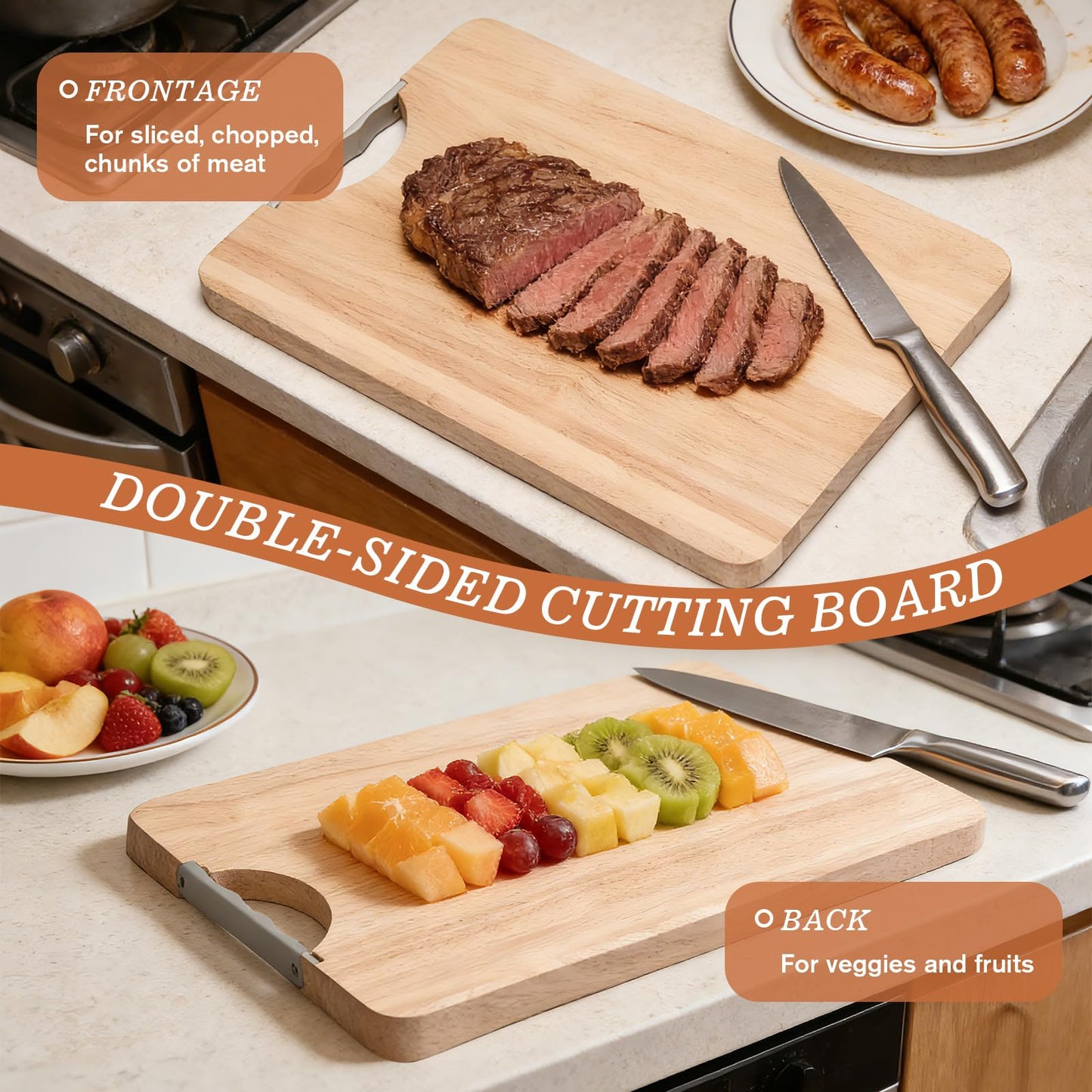 YeadCedle Wooden Cutting Board Set of 3 with Holder Maple Chopping Boards for Kitchen, Thick Large Cutting Board (12x7.8 to 15x9.8 Inch) Easy to Clean for Meat Vegetables Cheese