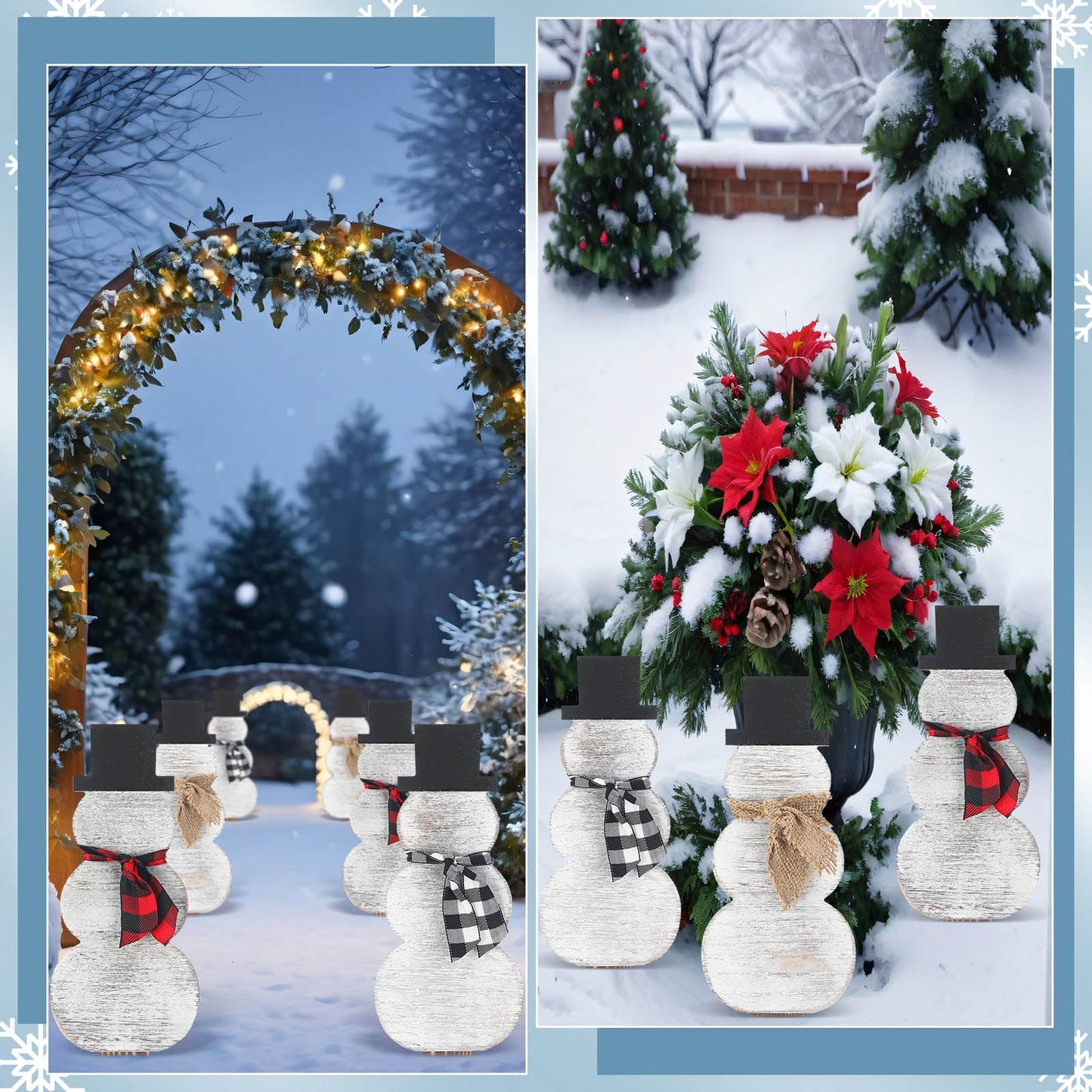Amyhill 6 Pcs Wood Snowman Yard Stakes for Christmas Holiday Outdoor Farmhouse Snowman Decorations Xmas Garden Wooden Yard sign Decor with Stakes for Christmas Winter Lawn Patio Pathway Party Supplies