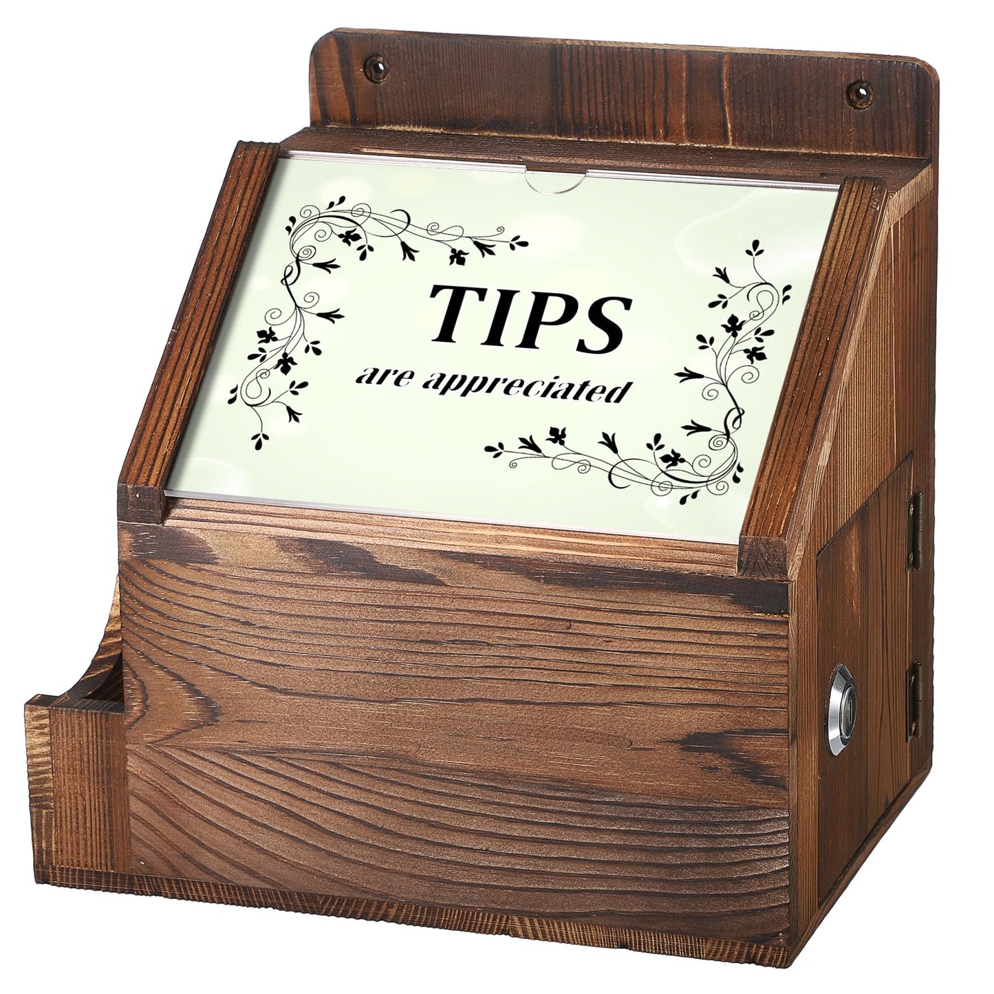 BTSKY Wood Suggestion Box With Lock Wall Mounted Donation Box with 5"x7" Acrylic Sign Slot Office Ballot Boxes with Side-Pocket Collection Boxes for Voting Locking Mailbox Suggestion Comment Box, Wood