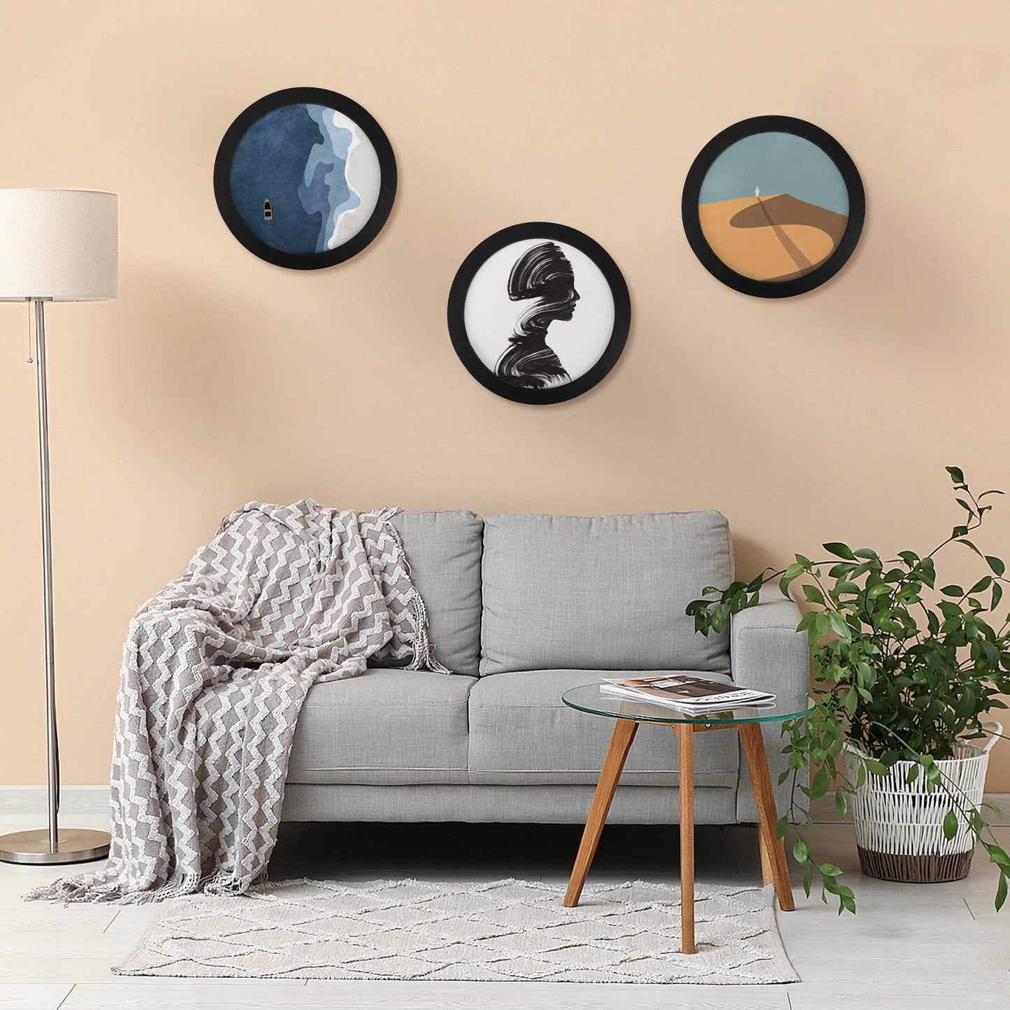 3Pcs Round Picture Frame 8 Inch – Black Wooden Circular Frames for Art, Photo, Canvas, Wall Decor, Tabletop Display or Hanging Mounting Set for Home, Office, Kitchen, Gallery, Wedding Table Holder