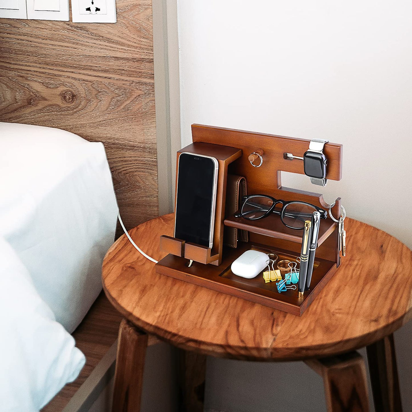 awofer Wood Docking Station For Men Personalized Gifts For Man Wooden Gifts For Husband Him Boyfriend Mens Anniversary Valentines Christmas Birthday Gift Engraved Phone Nightstand Organizer