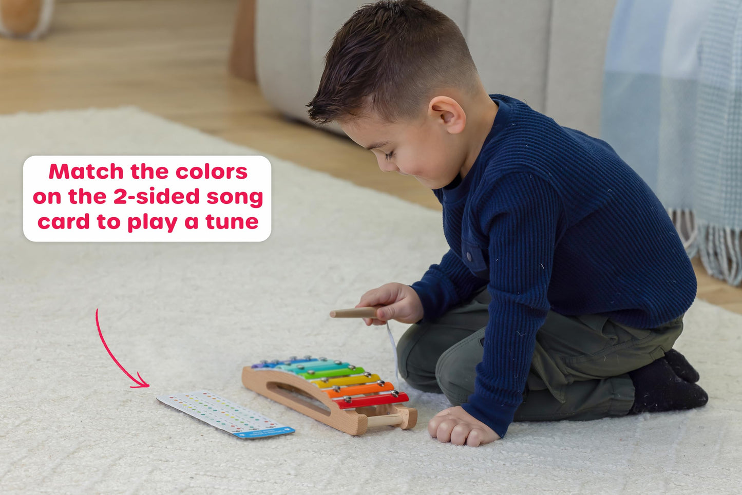Jasey's Toy Chest Tap & Play Wooden Xylophone | Music Toy with Mallet, 8 Colorful Metal Keys, & Instructional Song Card | Wooden Musical Instrument for Toddlers Ages 12+ Months