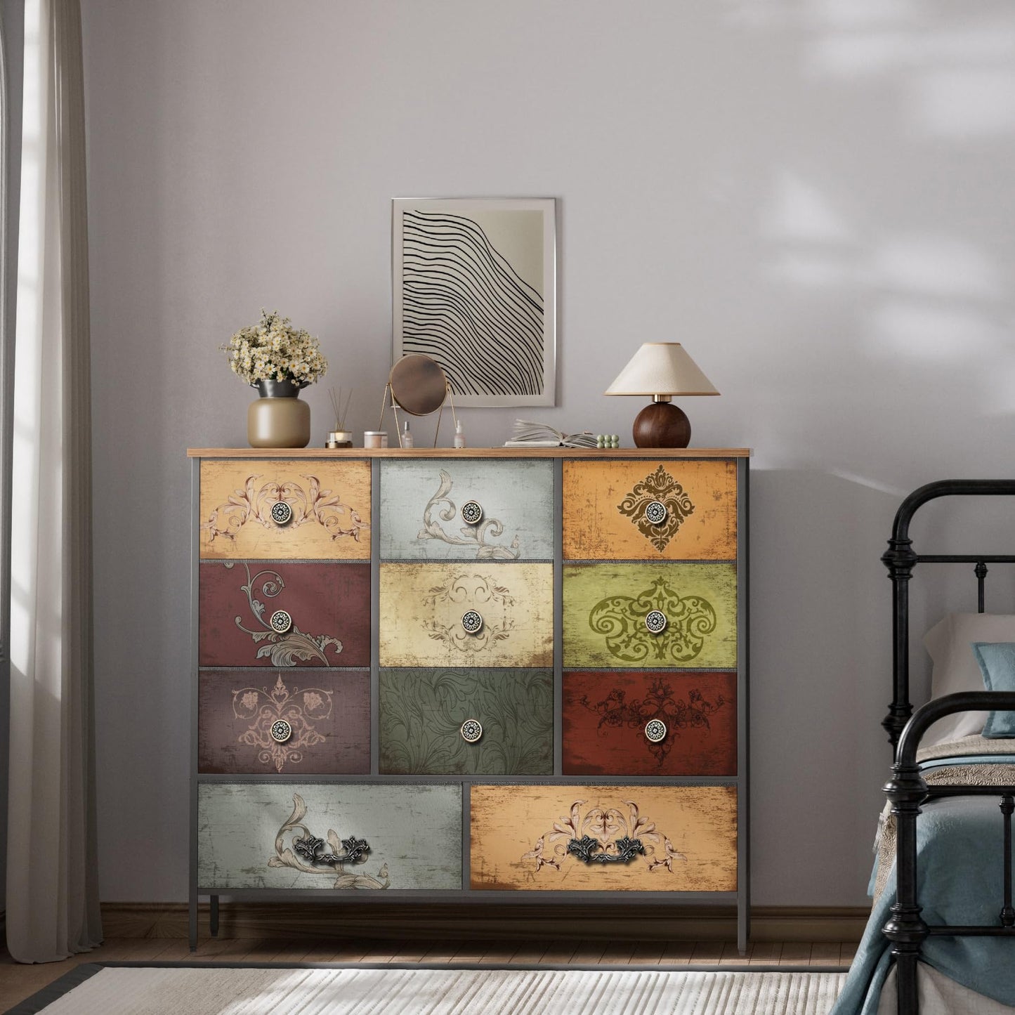 VASICAR Dresser for Bedroom with 11 Deep Fabric Drawers, Tall Chests of Drawers, Cube Storage Organizer for Closet, Nursery, Kid's Bedroom, Dorm