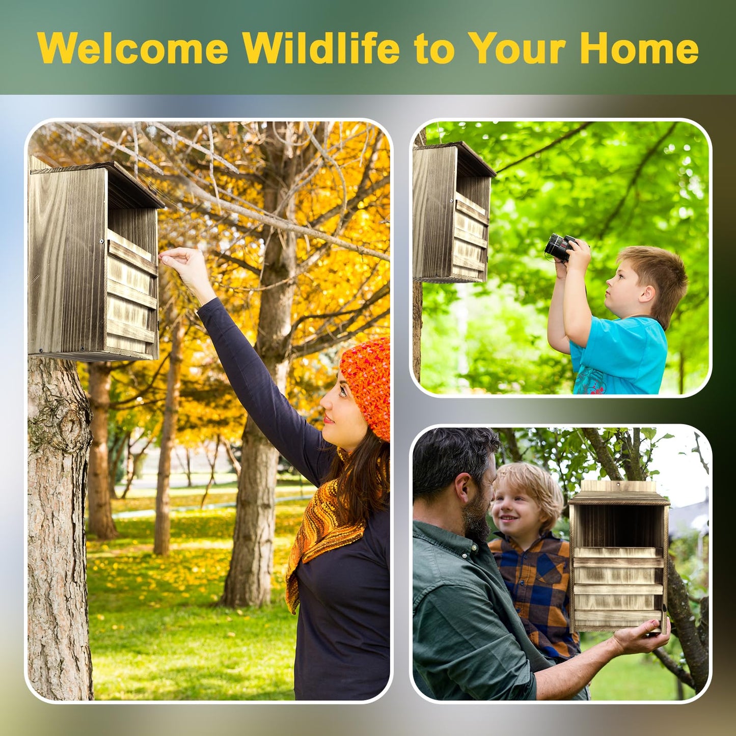 2 Pack Rectangle Owl Houses, Bird Houses for Outside, Wooden Owl Nest Box Large Opening Screech Outdoor Bird's Box, for Wildlife Screech, Barred, Great Horned, Barn Owls, Assembly Required
