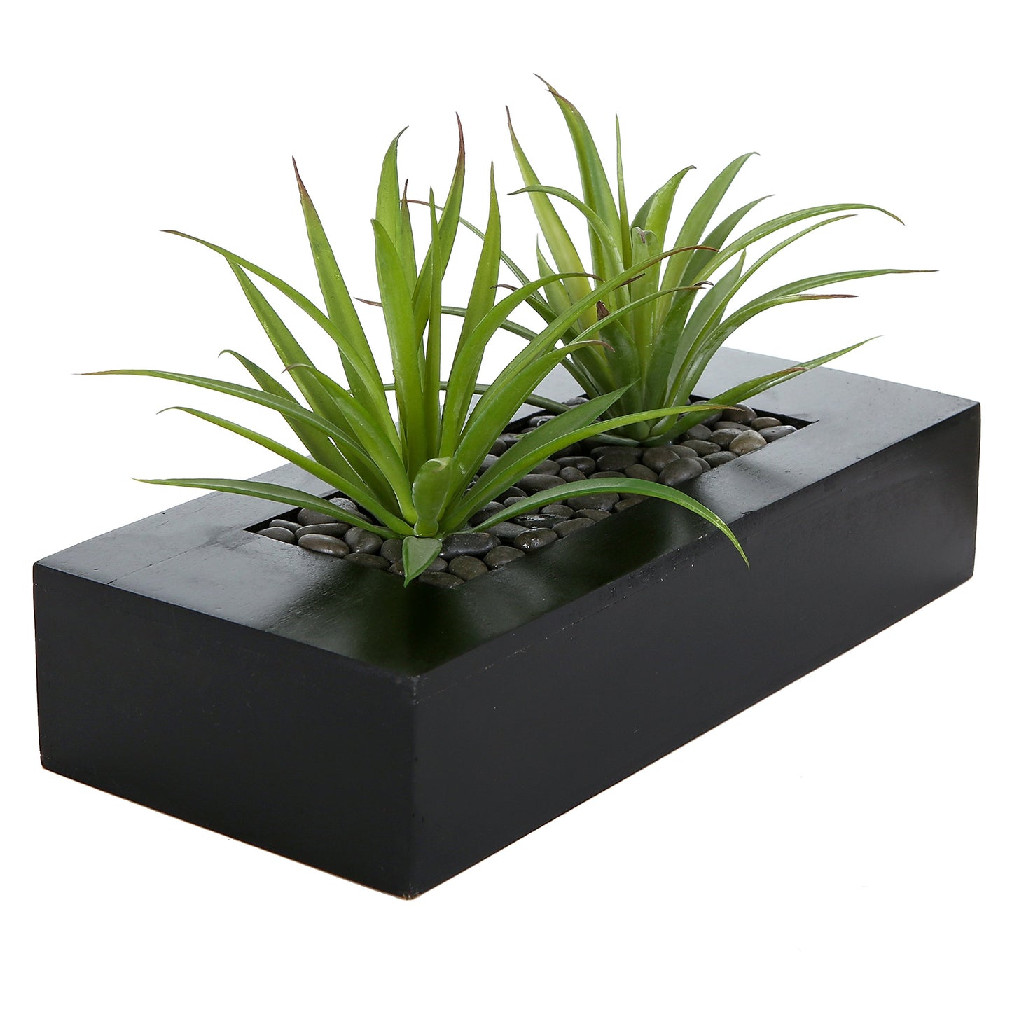 MyGift 10 Inch Fake Grass Artificial Plants in Rectangular Black Wood Planter - Faux Plants Indoor for Tabletop Centerpiece Décor