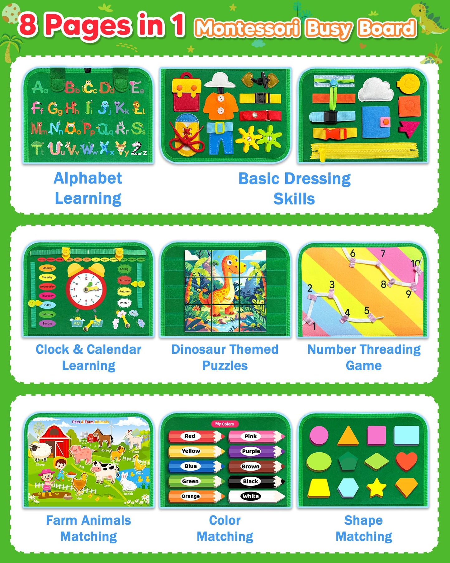 Gojmzo Busy Board Montessori Toys for Toddler Year Old Boy Girl Birthday Gifts, Busy Book Sensory Toys for Toddlers, Learning Educational Toddler Travel Activities