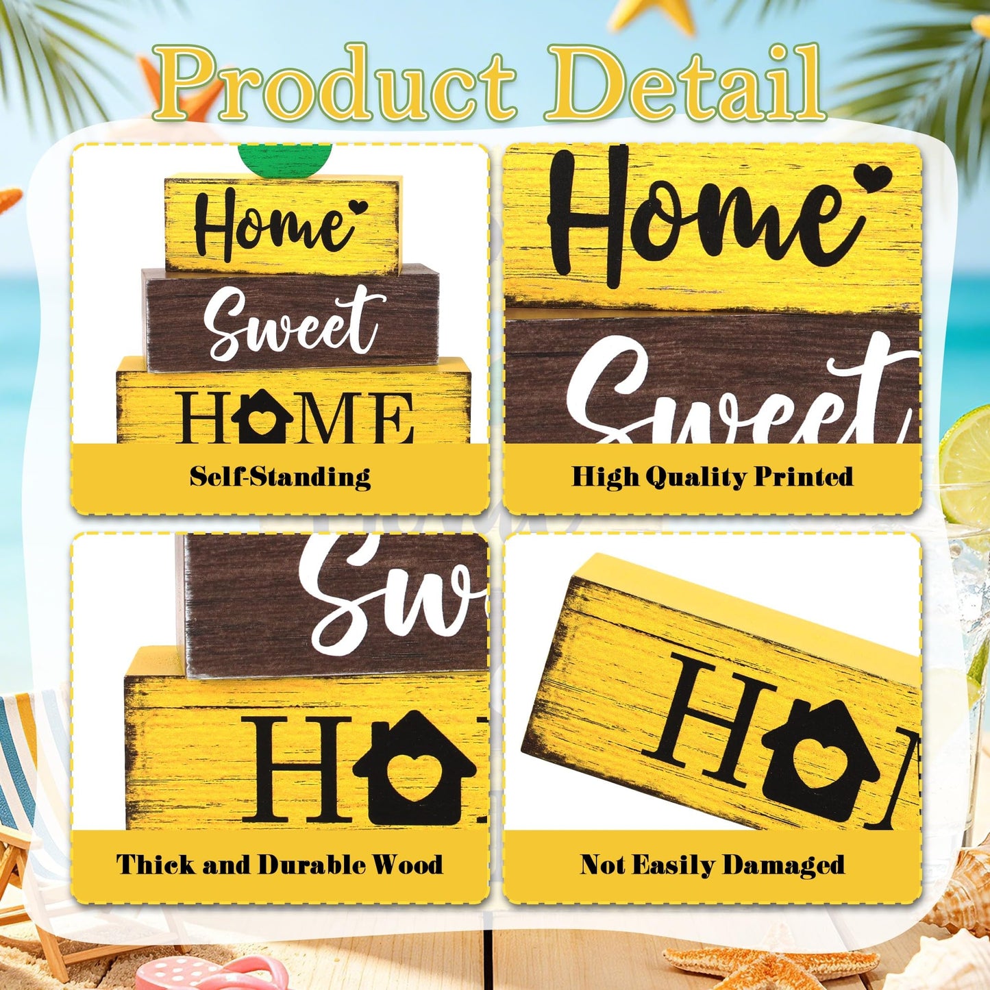 4 Pcs Sunflower Wooden Tiered Tray Decor, Sunflower Sunshine Decorations Gifts for Home, Summer Table Centerpiece for Coffee Bar Beach Party Kitchen