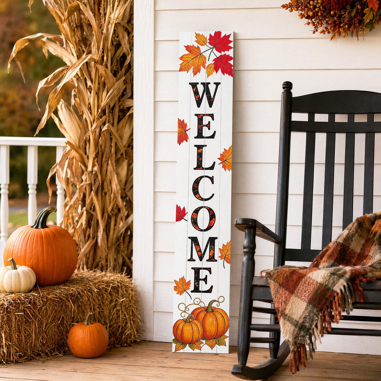Hentonwell Vertical Wooden Fall Welcome Porch Sign,Rustic Autumn Porch Standing Sign,Decorative Leaning Sign for Front Entrance,Farmhouse Style Outdoor Welcome Decoration-47.2" H.