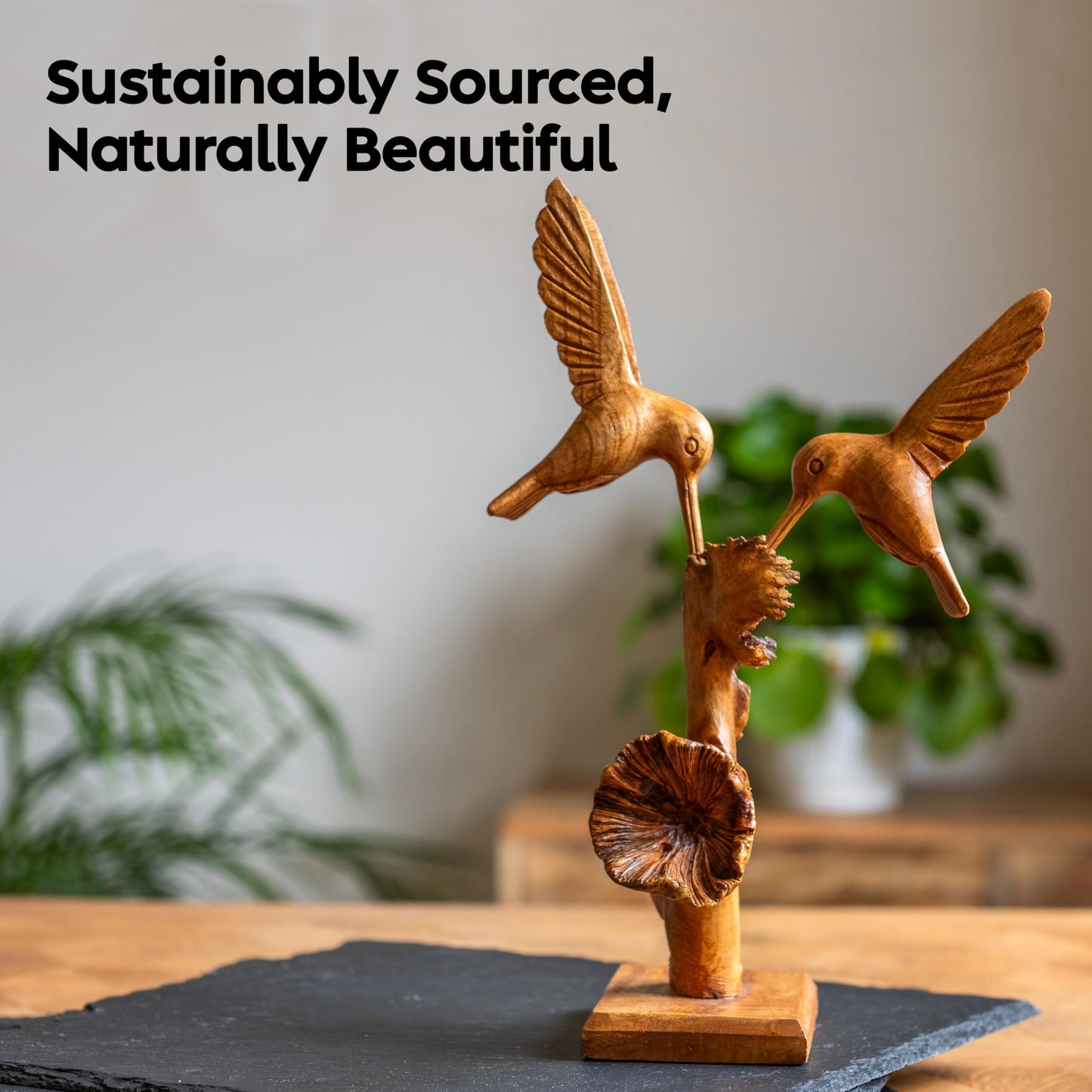 Curawood Hummingbird Statue - Artisan-Crafted Bird Statues Home Decor - Hummingbird Figurines, Lifelike Humming Bird Decor - Handcrafted in Indonesia