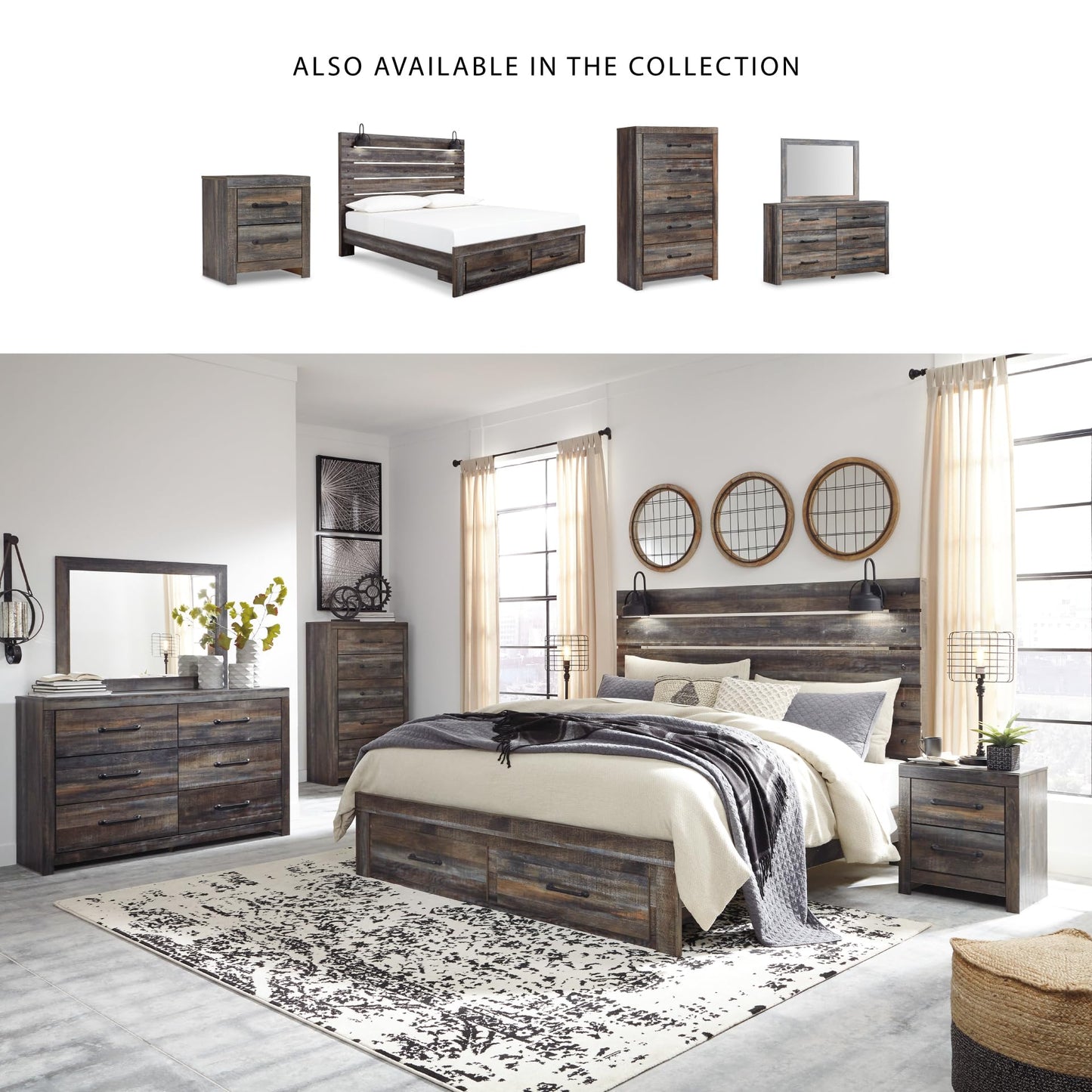 Signature Design by Ashley Drystan Chest of Drawers, 5 Drawer Tall Dresser, Assembled, Engineered Wood, For Bedroom Storage, Brown Gray