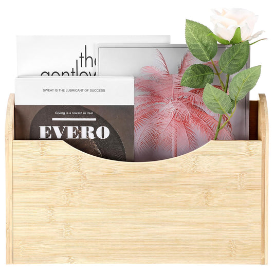 Suzile Wall Mounted File Holder Wood Magazine Holder Wall Hanging File Organizer for Office Mail Magazine Letter Paper Folder Organization (Wood Color)
