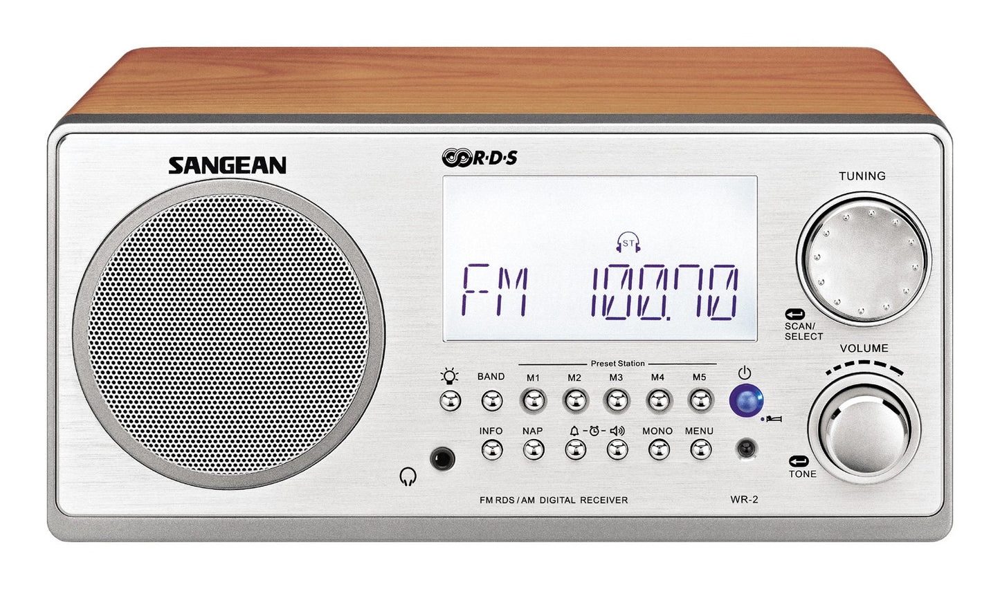 Sangean WR-2 AM/FM-RBDS Wooden Cabinet Digital Tuning Radio (Walnut)