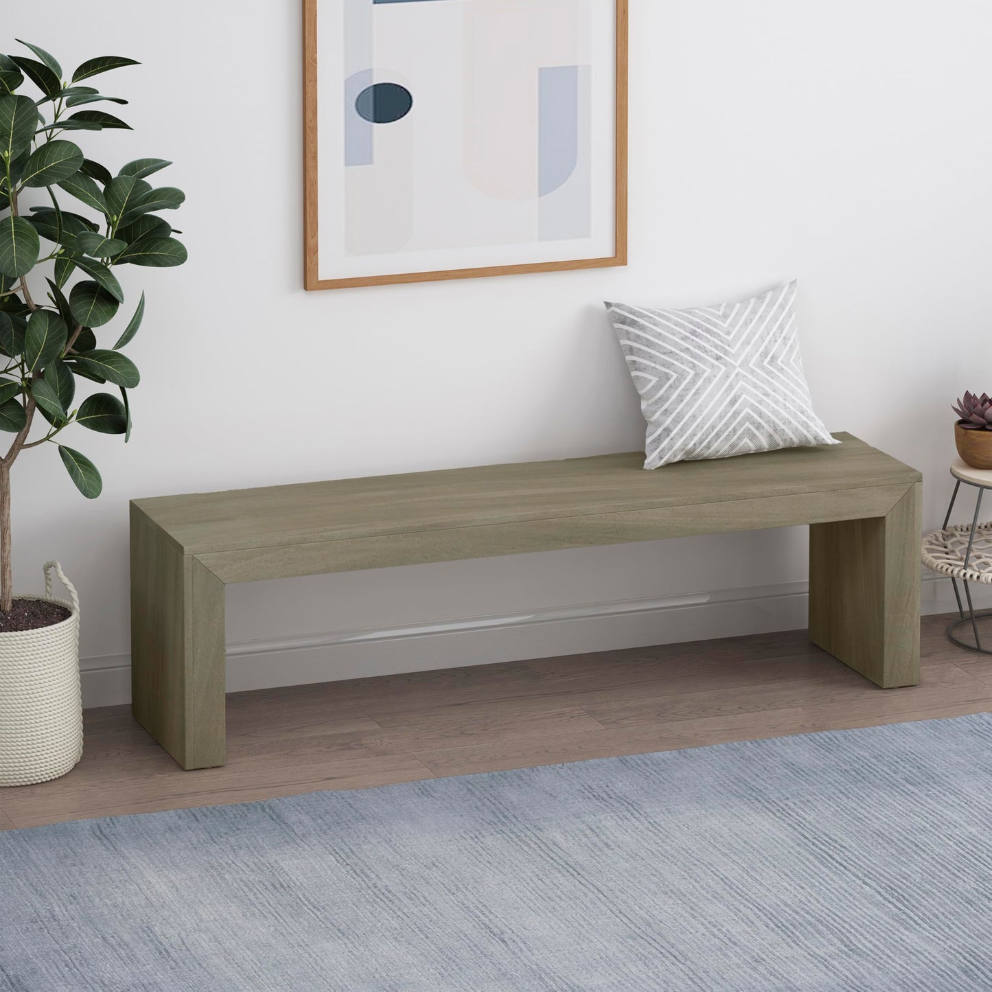 Merax 63 Inch Wood Dining Bench, Solid Acacia Wood Entryway Bench, Wooden Farmhouse Bench for Dinner Table, Kitchen, Bedroom, Living Room, Plants, Easy Assembly, Grey+Taupe