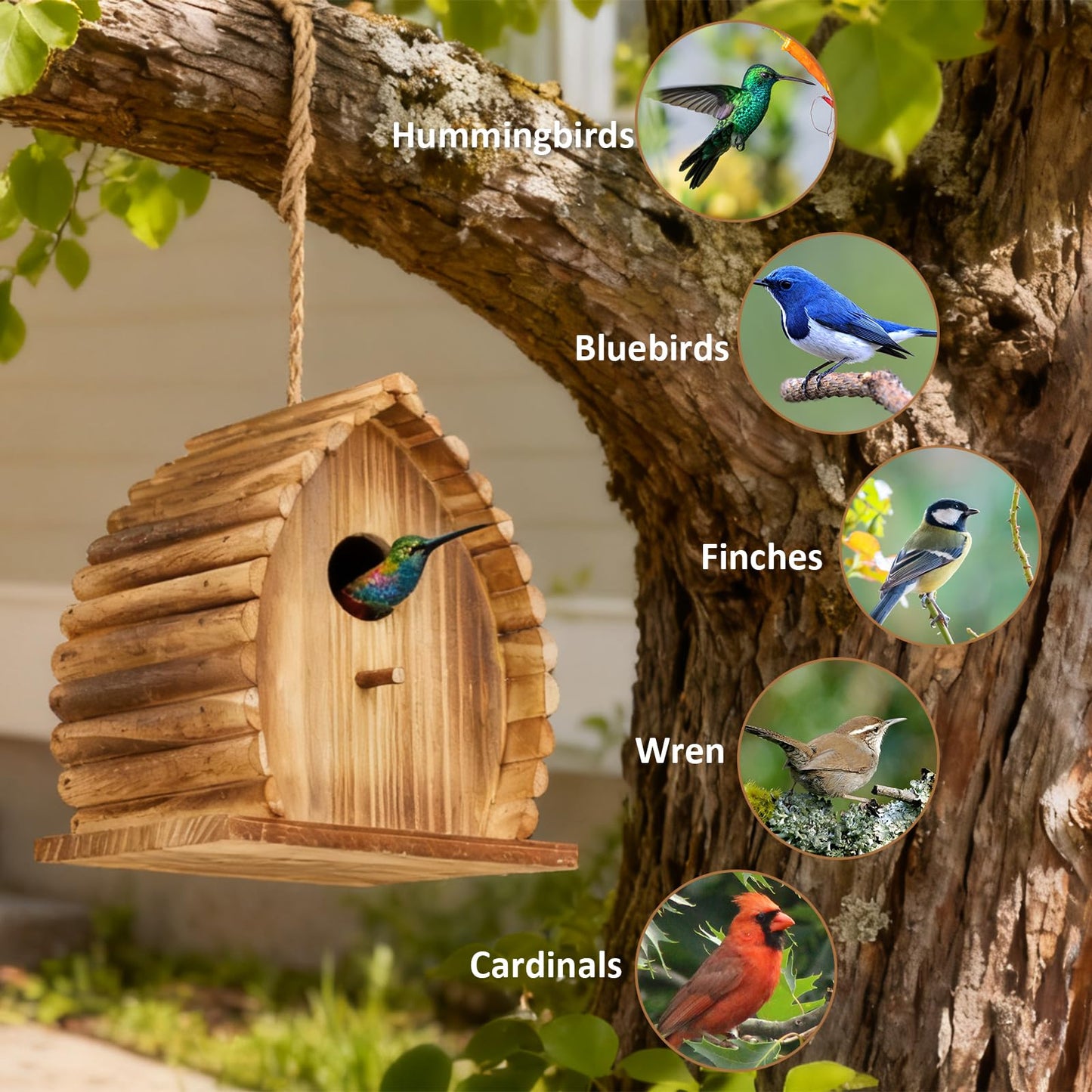 wyicwyp Bird House for Outside Hanging Natural Wooden Birdhouse