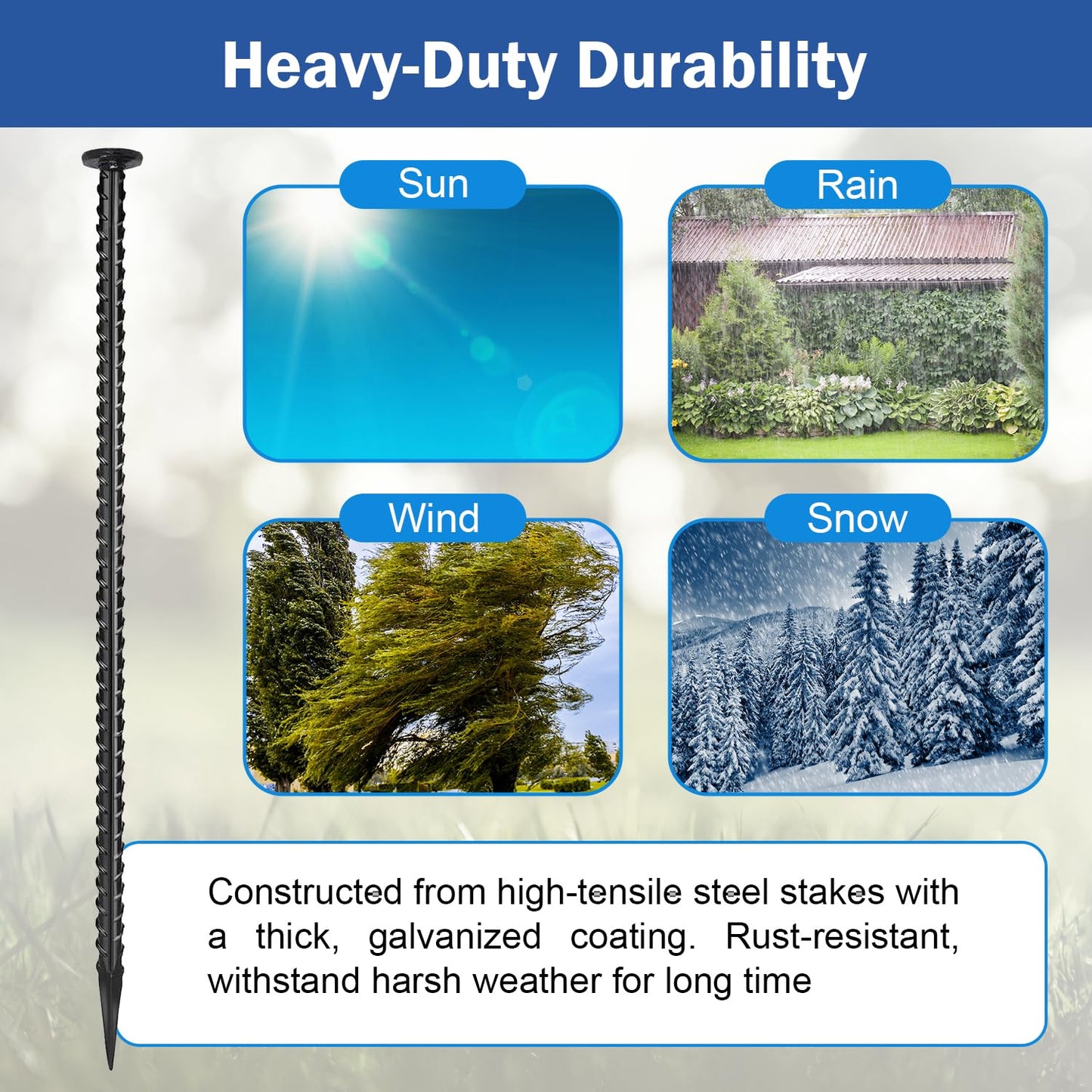 DOLEMODUO 4 Pack Rebar Stakes - 5/8 Diameter Heavy Duty Metal Stakes with Chisel Point Ends, Ground Stakes for Yard and Camping, Tree Stakes Supports