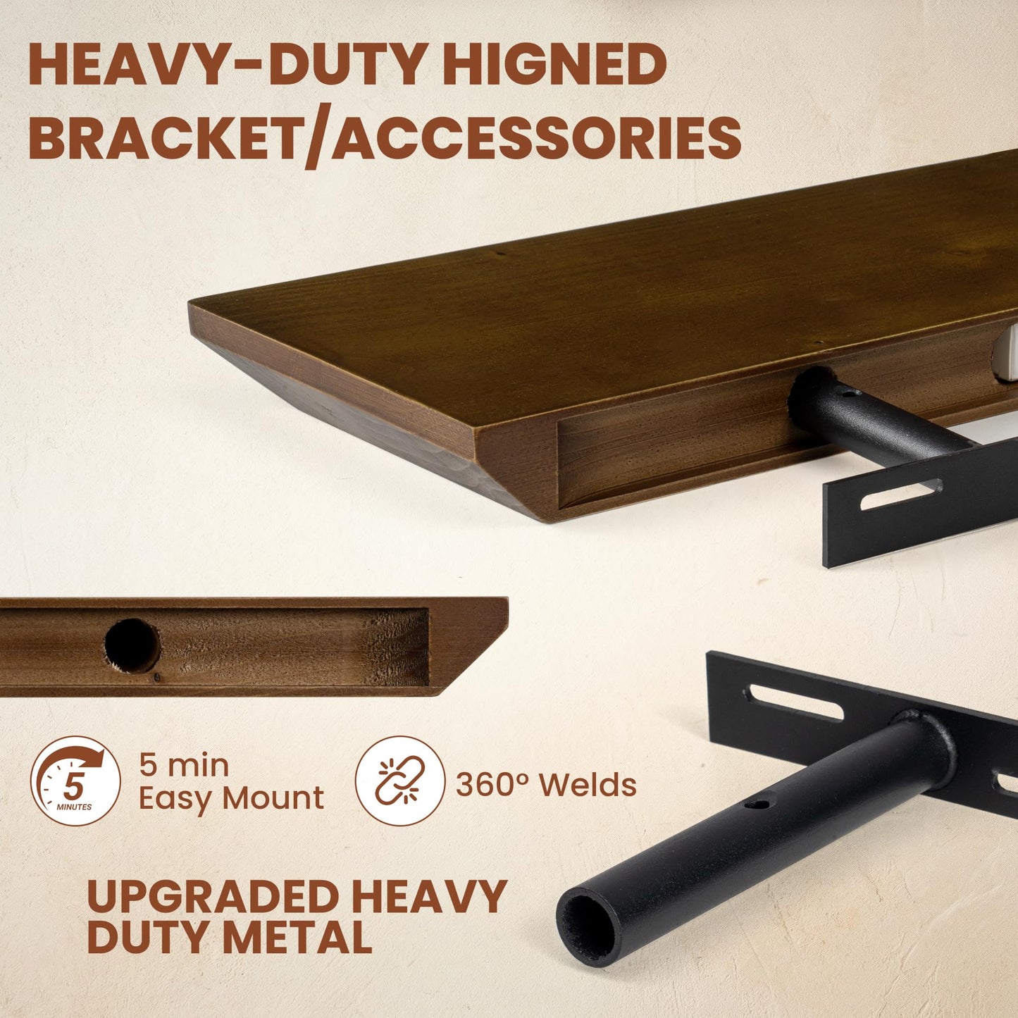 40 inch Floating Shelf for Wall, High End Solid Real Wood Shelf, Spruce Wooden 24in Floating Shelves with Heavy Duty Bracket for Living Room Bedroom Office, 24 X 6.7 X 1.4 in, Set of 2,Walnut Finished