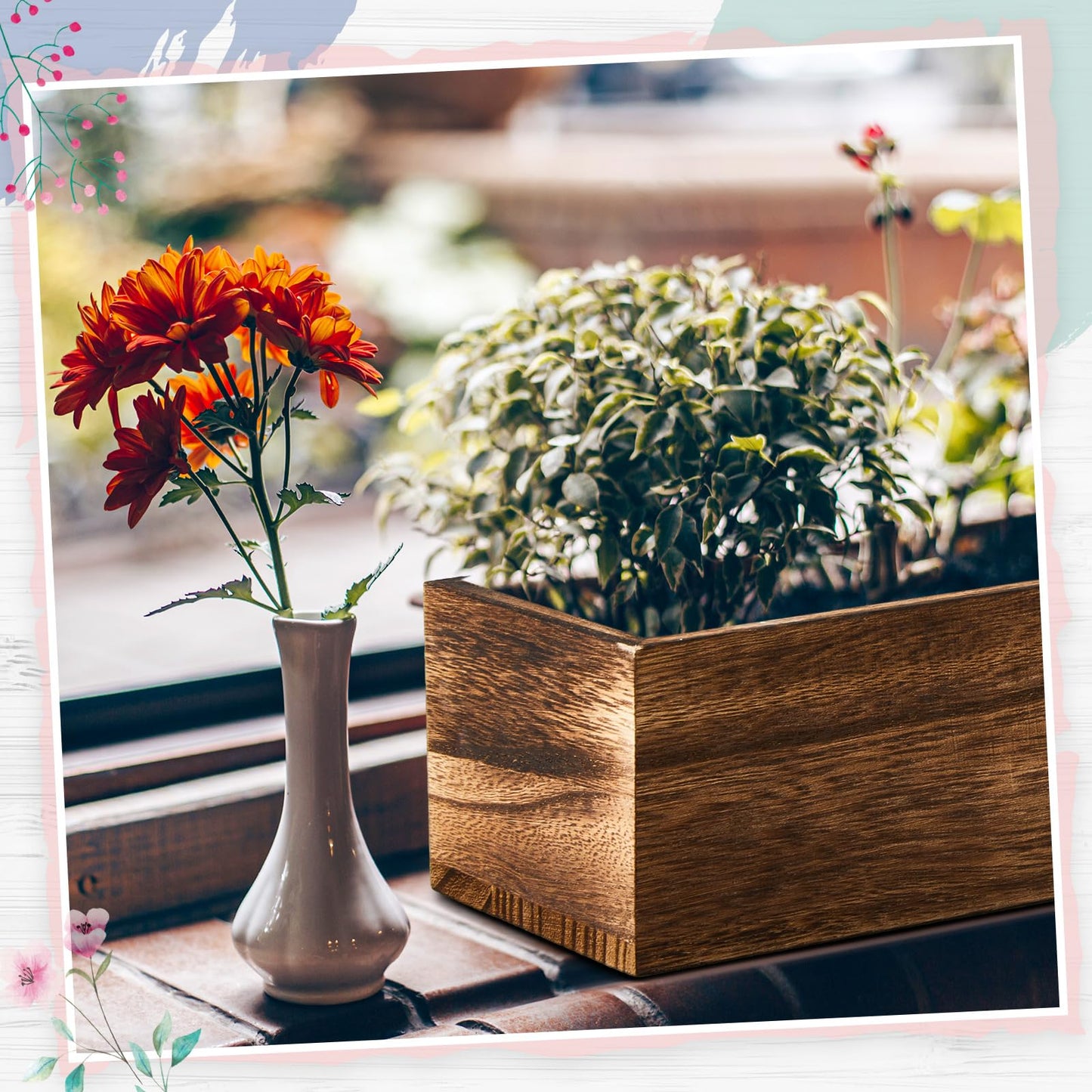 Dandat 12 Set Wood Boxes for Centerpieces 16x4 Inch Rectangle Wooden Planter Box Rustic Wood Planter with Removable Plastic Liner Floral Foam Blocks for Centerpieces Home Wedding Garden Decor