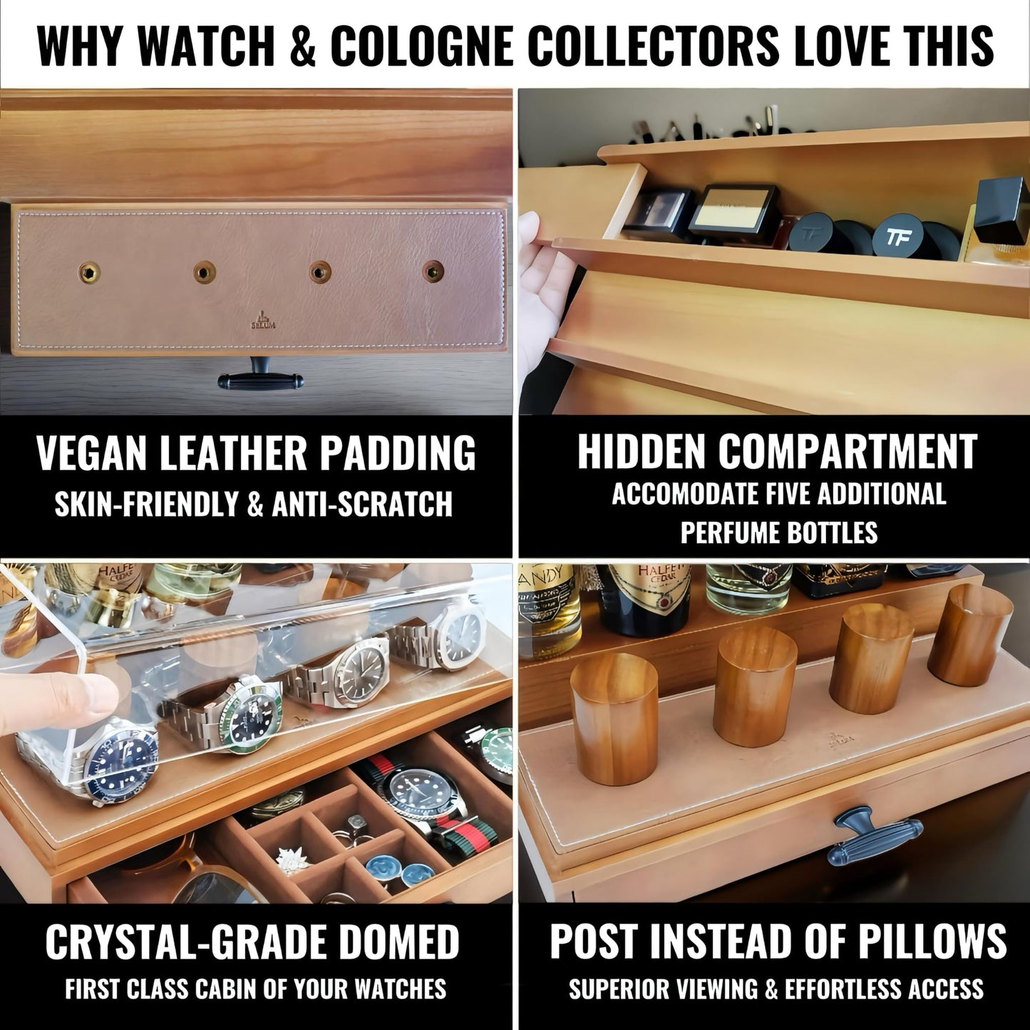 SeLuM Cologne watch organizer and white cologne organizer for men