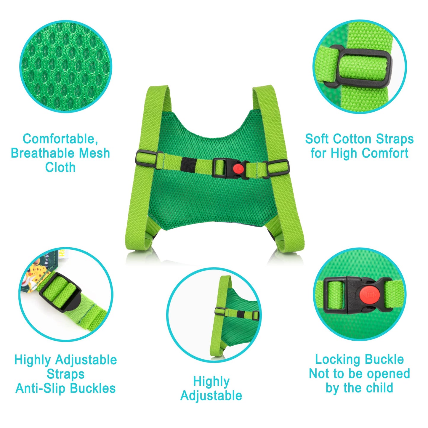 HappyVk Toddler Leash Harness Baby Anti Lost Wrist Link with Key Lock Kid Leash Child Safety Harness Ages 1-4 Cute Design Wild Animals
