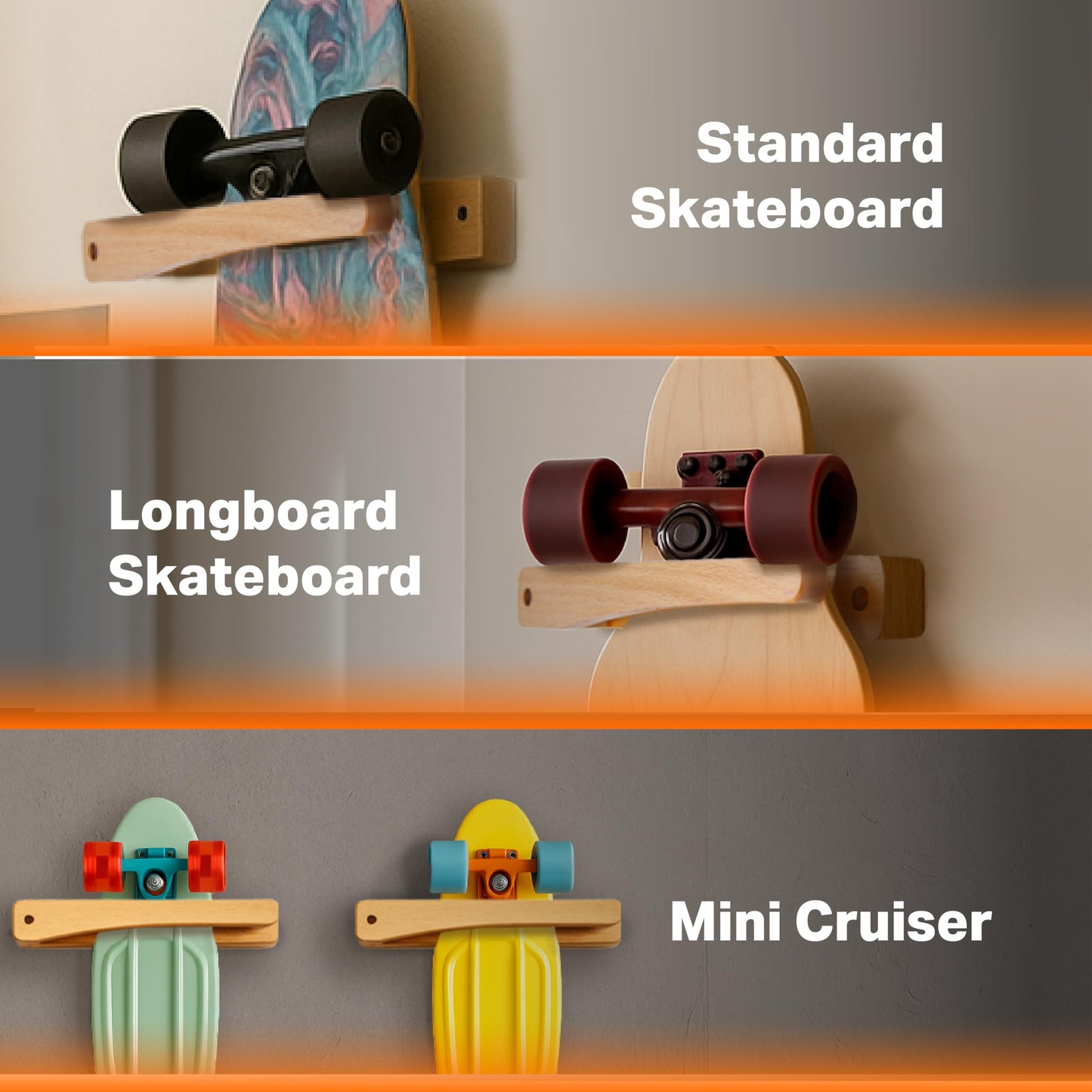 Tapeera 1-Pack Vertical Wooden Skateboard Wall Mount - Display Rack & Storage Hanger for Standard Decks – Premium Wood Home Décor