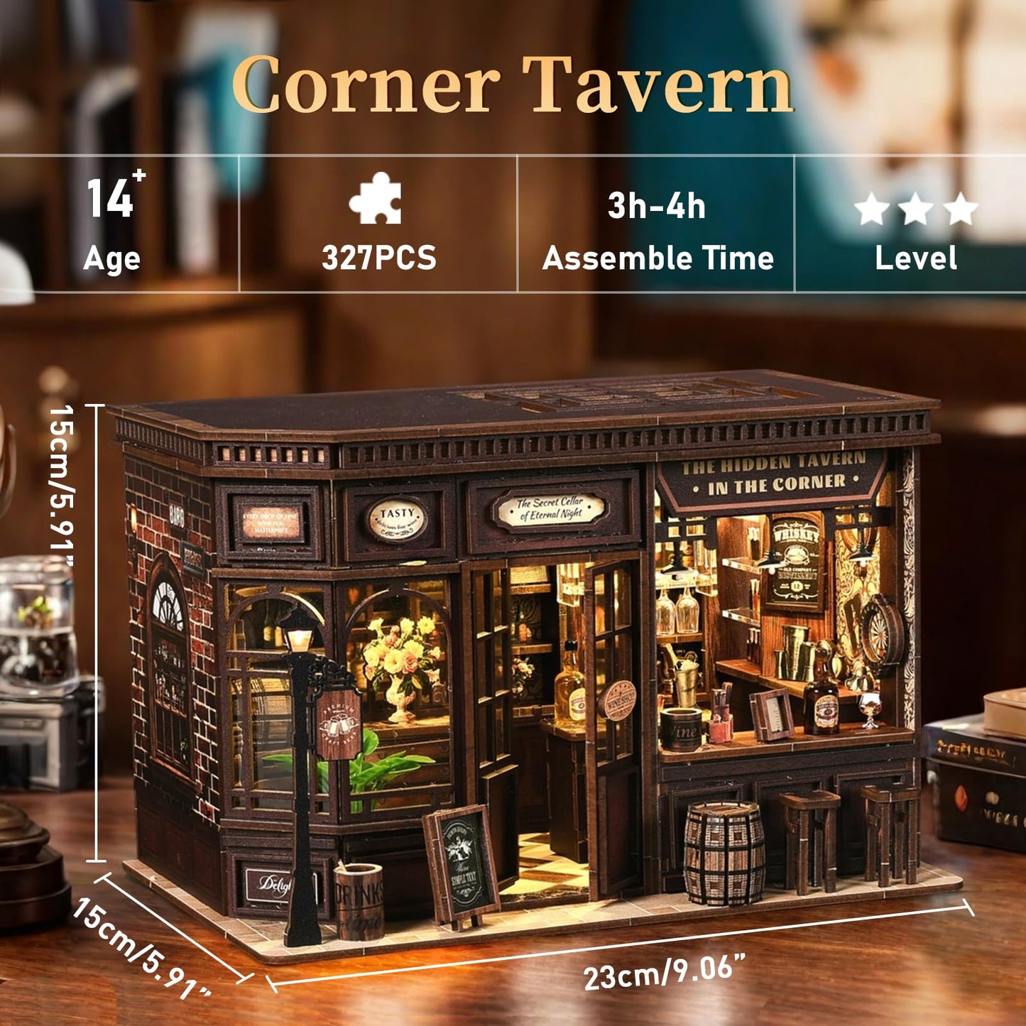 Hallisun DIY Miniature House Building Kits, Japanese Restaurant and Corner Tavern 3D Wooden Dollhouse Toys, Birthday Christmas Festival Gift for Teens Adults