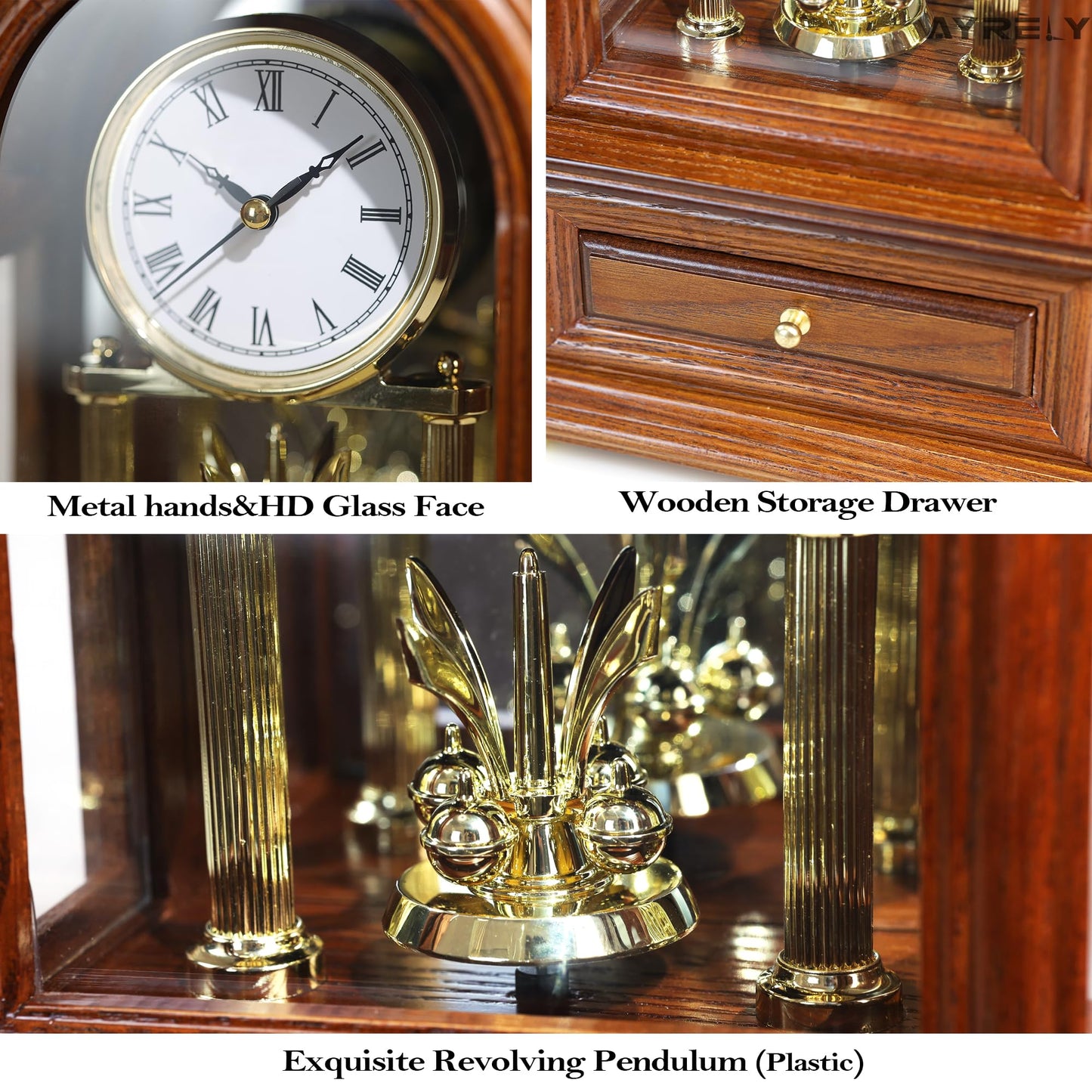 AYRELY® Wooden Table Anniversary Clock, Antique Shelf Clocks, Revolving Pendulum Mantel Clocks, Desk Grandfather Clock for Living Room, Home Decor Gift