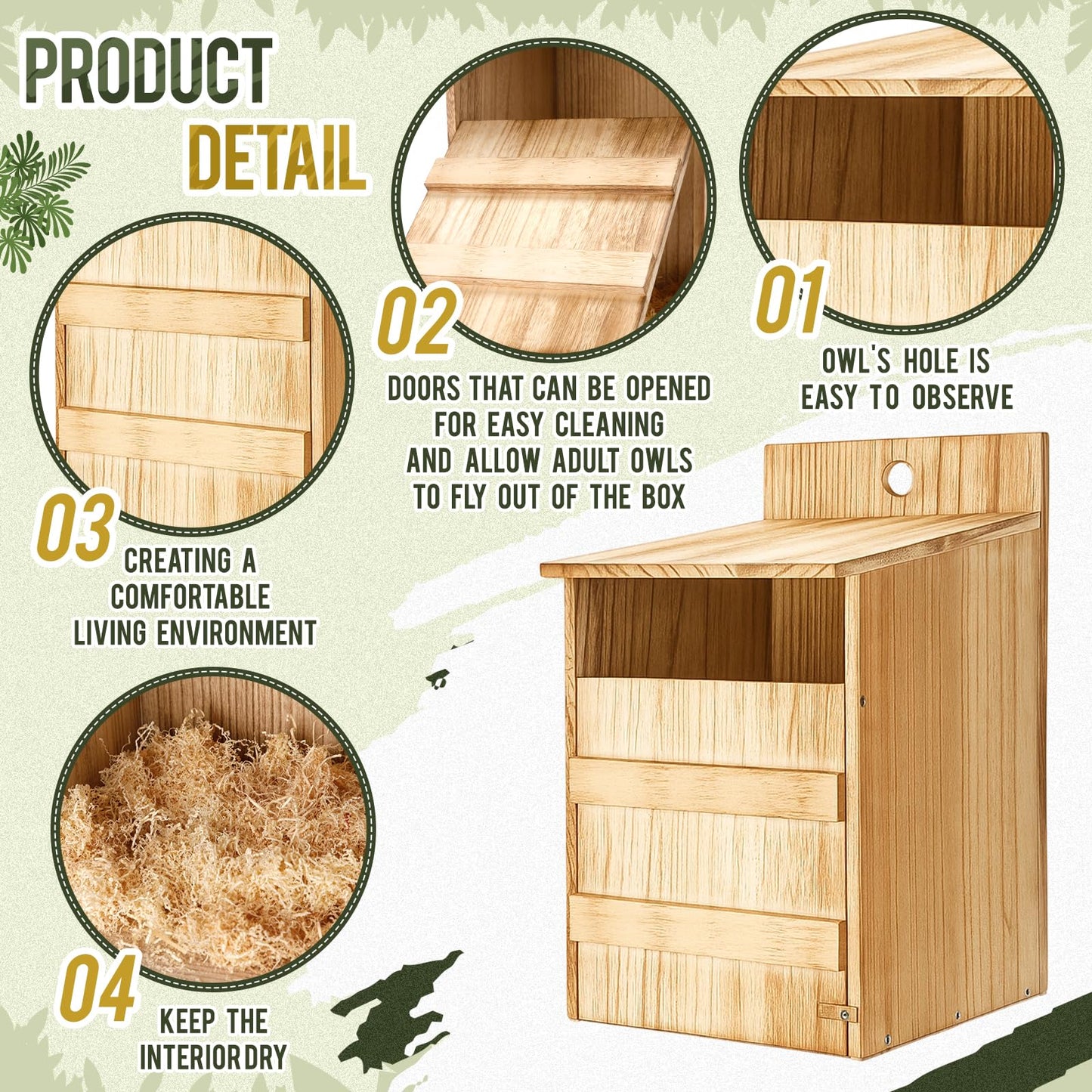 AceOrbit 2 Pack Large Squirrel House Screech Owl Nesting Box Kit for Outside 15.4 x 10.5 x 9'' Carbonized Wooden Bird House Opening Easy Assemble Easter Shelter Gift with Water Bowl Wood Shavings Tool