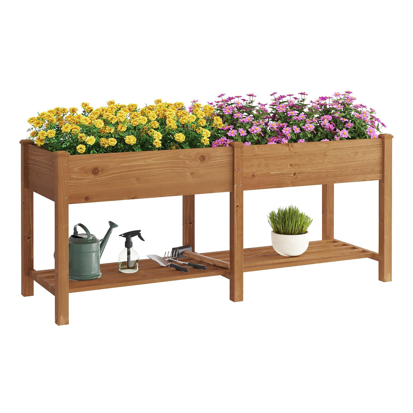 GHWIE Raised Garden Bed with Shelf,Elevated Wooden Planter Box with Legs,Garden Planter for Backyard, Patio, Balcony