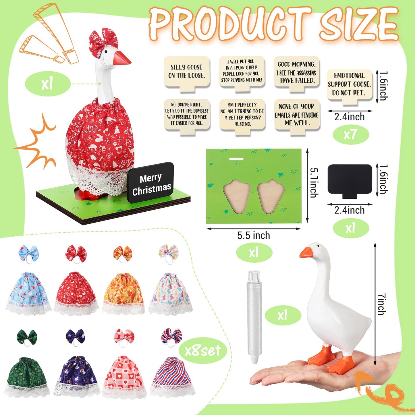 AceOrbit 19 Pcs Holiday Magnetic Goose Key Holder with All Season Outfits 4th of July 250th Anniversary Resin Desk Geese Statue with Writable Interchangeable Sign Chalk for Home Table Decor(Classic)