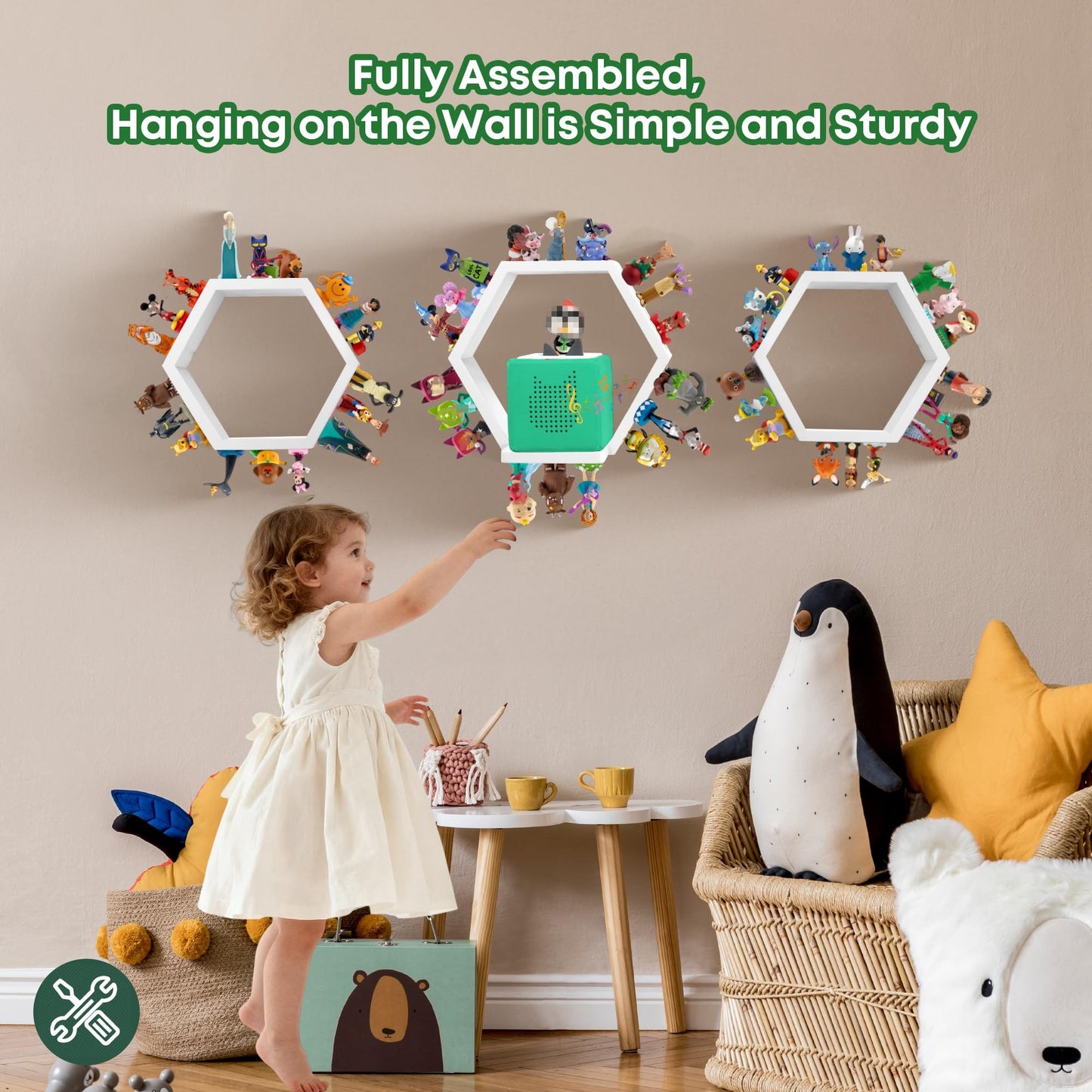 MITREL for Tonies Shelf Magnetic – Wooden Tonies Storage Shelf, Tonie Box Shelf with Tonies Holder, Wall Mounted Tonies Organizer for Kids Room (White)