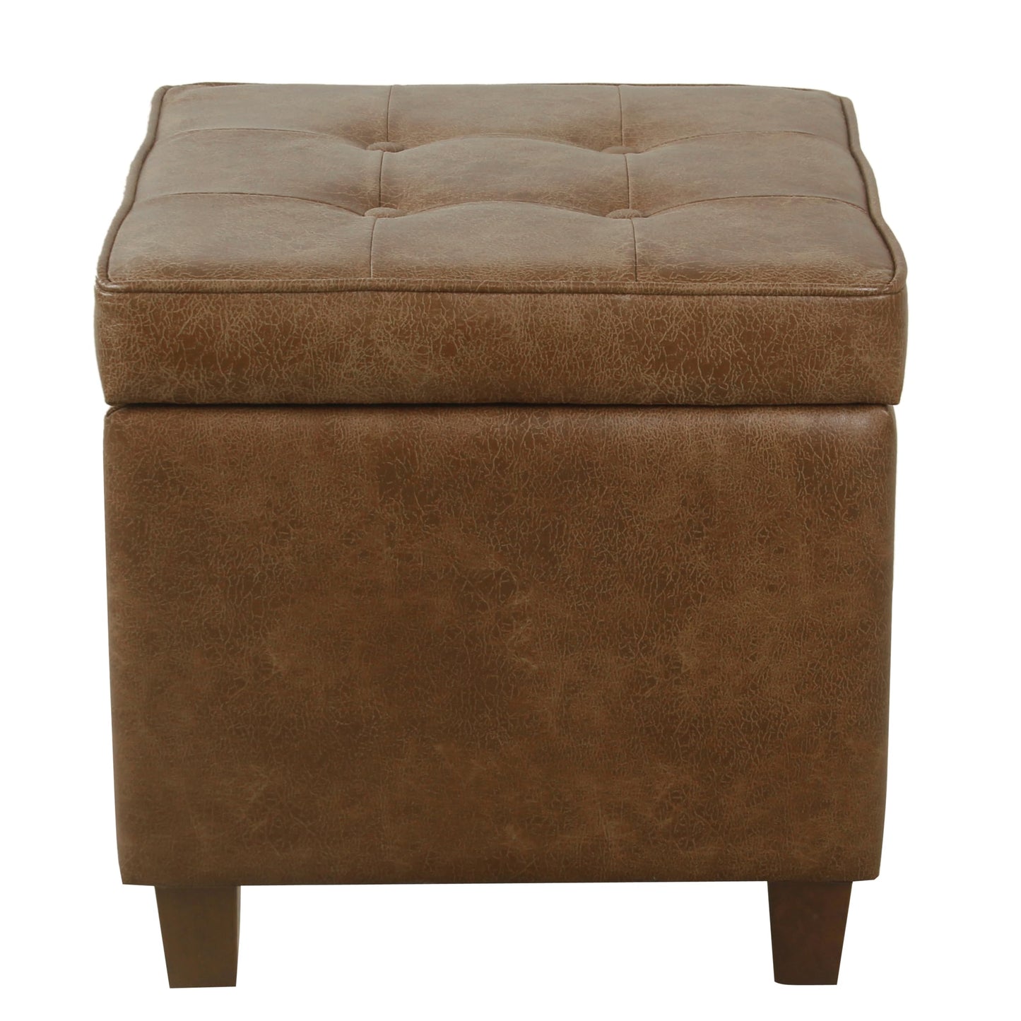 HomePop Square Tufted Storage Ottoman - Distressed Brown Faux Leather Small