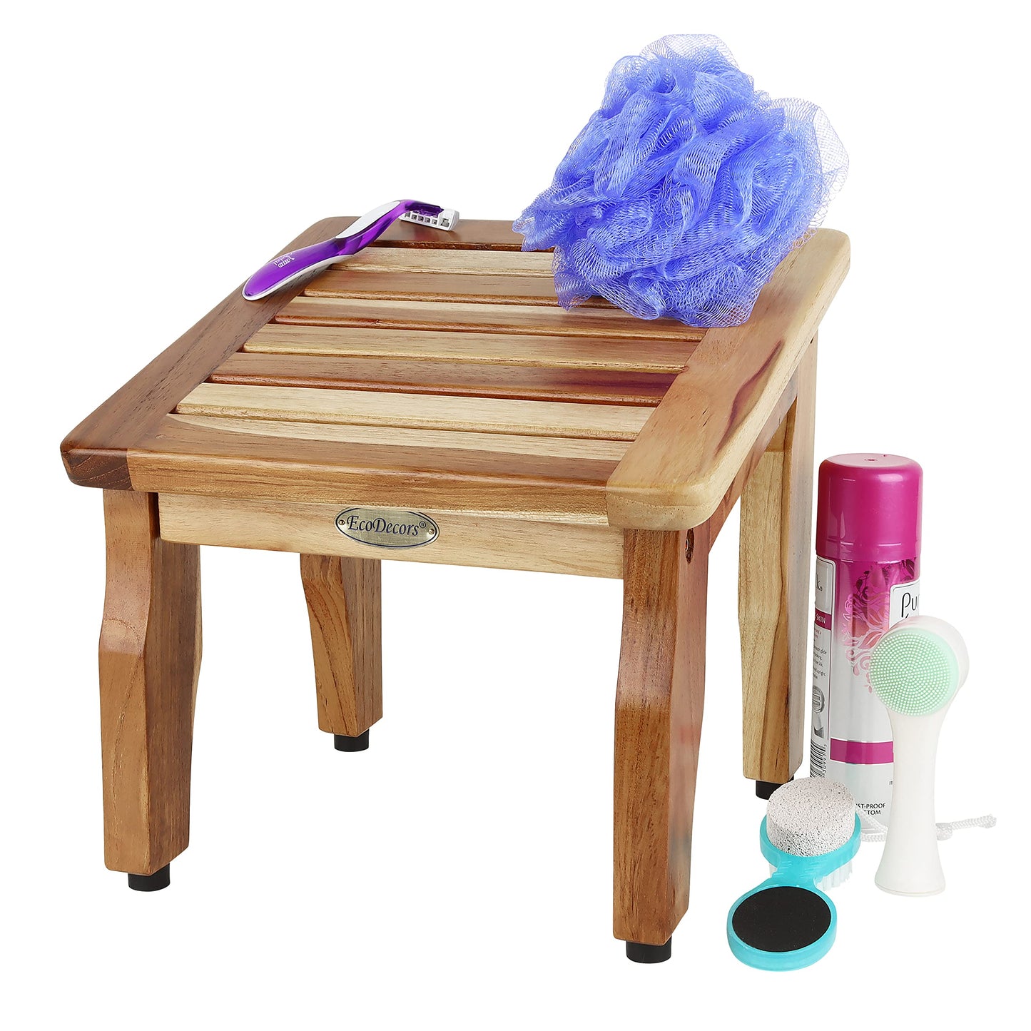 EcoDecors Teak Shaving Stool – 12" x102x12 Compact Shower Step Small Teak Foot Stool for Shaving Legs | Water-Resistant | Non-Slip Bathroom Step for Women