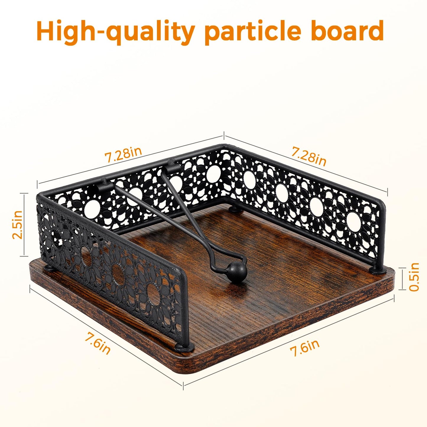 Haliafancy Wooden Napkin Holder for Table, Farmhouse Napkin Holder with Weighted Arm Iron Ball, and Vintage Sunflower Edging for Kitchen, Home, Countertop, Bar, Restaurant (Black Iron with Wood)