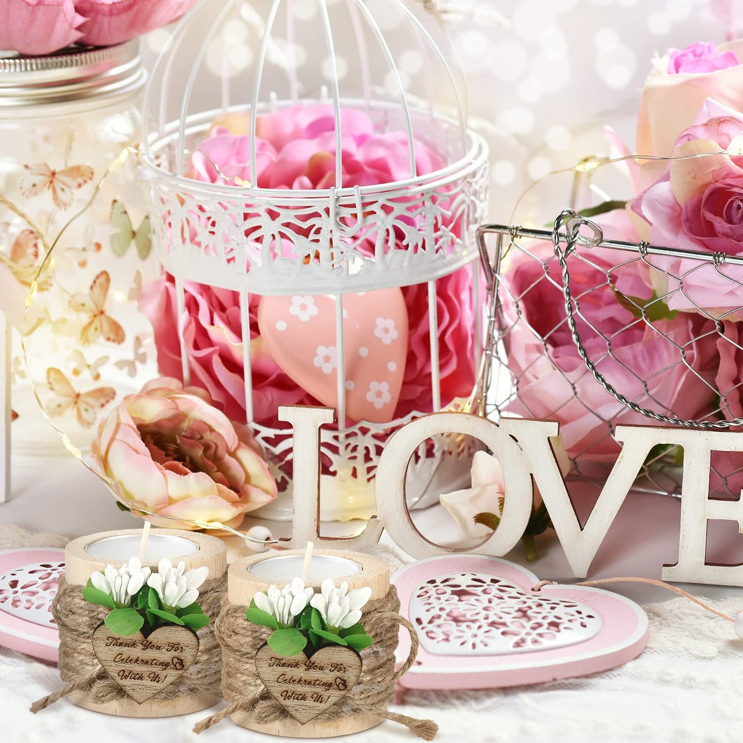 Lallisa 12 Pcs Set of Wooden Tealight Candle Holders, Wedding Favors for Guests, Rustic Wedding Shower Decorations, Thank You Gifts, Bridal Shower Favors, Tea Party Centerpieces, Light Brown