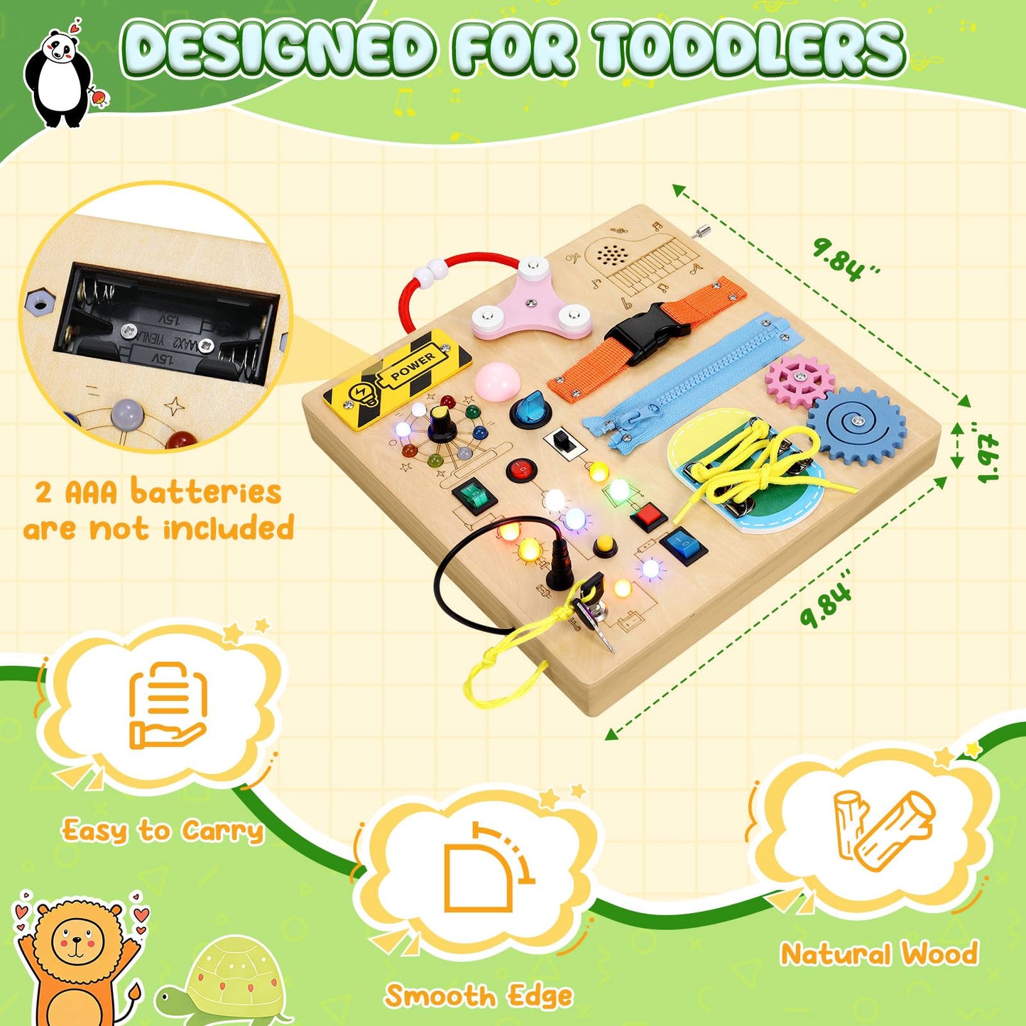 MoKo Montessori Busy Board Toys for 3+ Years Old Wooden Sensory Toys Board with LED Light Up Switch, Locks, Zippers, Music Boxes Learning Educational Fidget Toy for Toddlers Boys & Girls