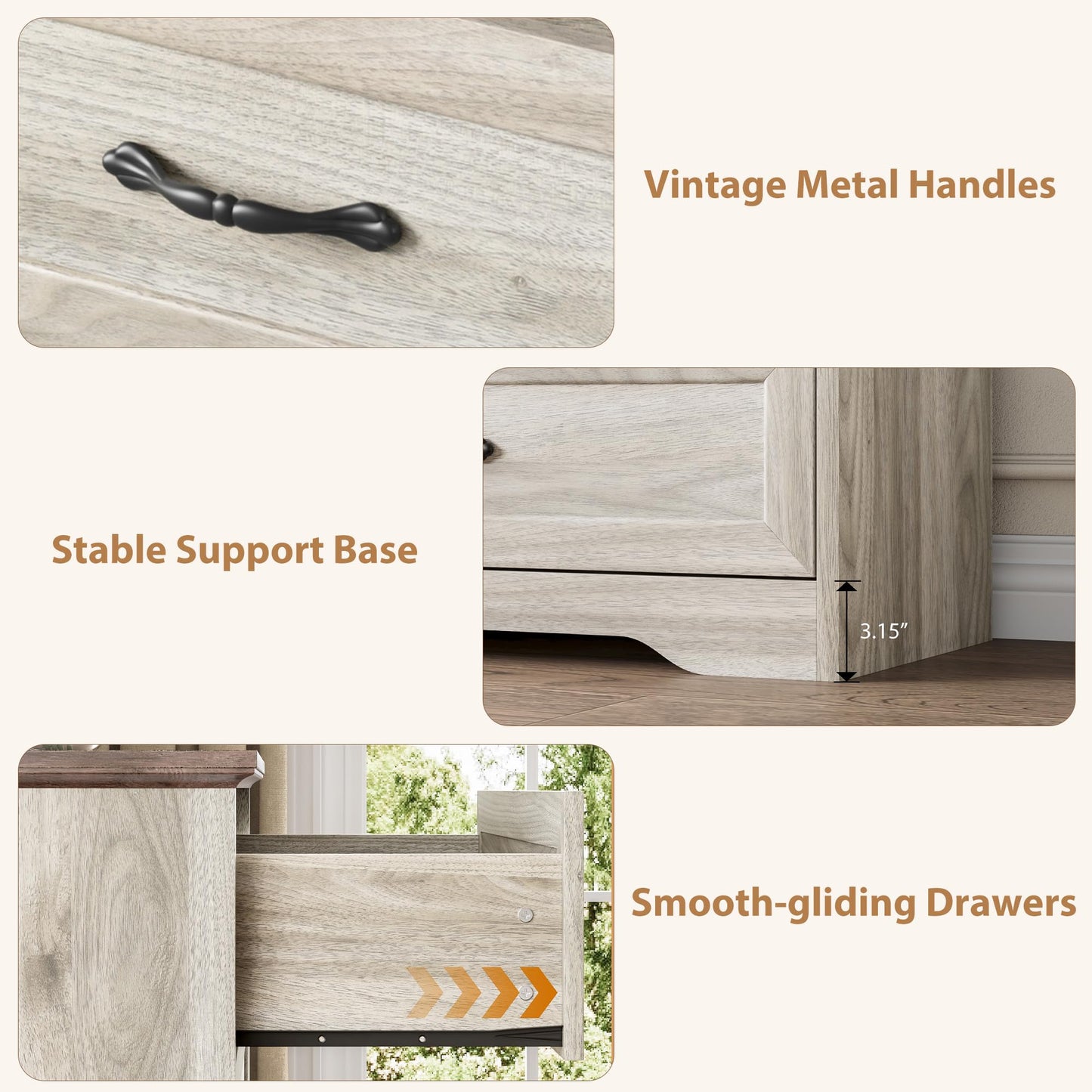 Garvee 5 Drawers Dresser for Bedroom,Chest of Drawers with Wide Metal Handle,Farmhouse Modern Wooden Tall Dresser,Natural Texture,Storage Organizer for Bedroom,Living Room,Kids Room(Beige)