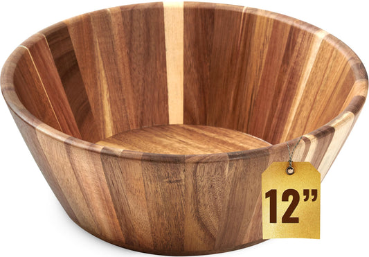 Woodenhouse Wooden Salad Bowl, Salad Bowl, Wooden Bowl - 12" Round Design Fruit Bowl, Handmade, Durable and Stylish Natural Wood Dining Accessory