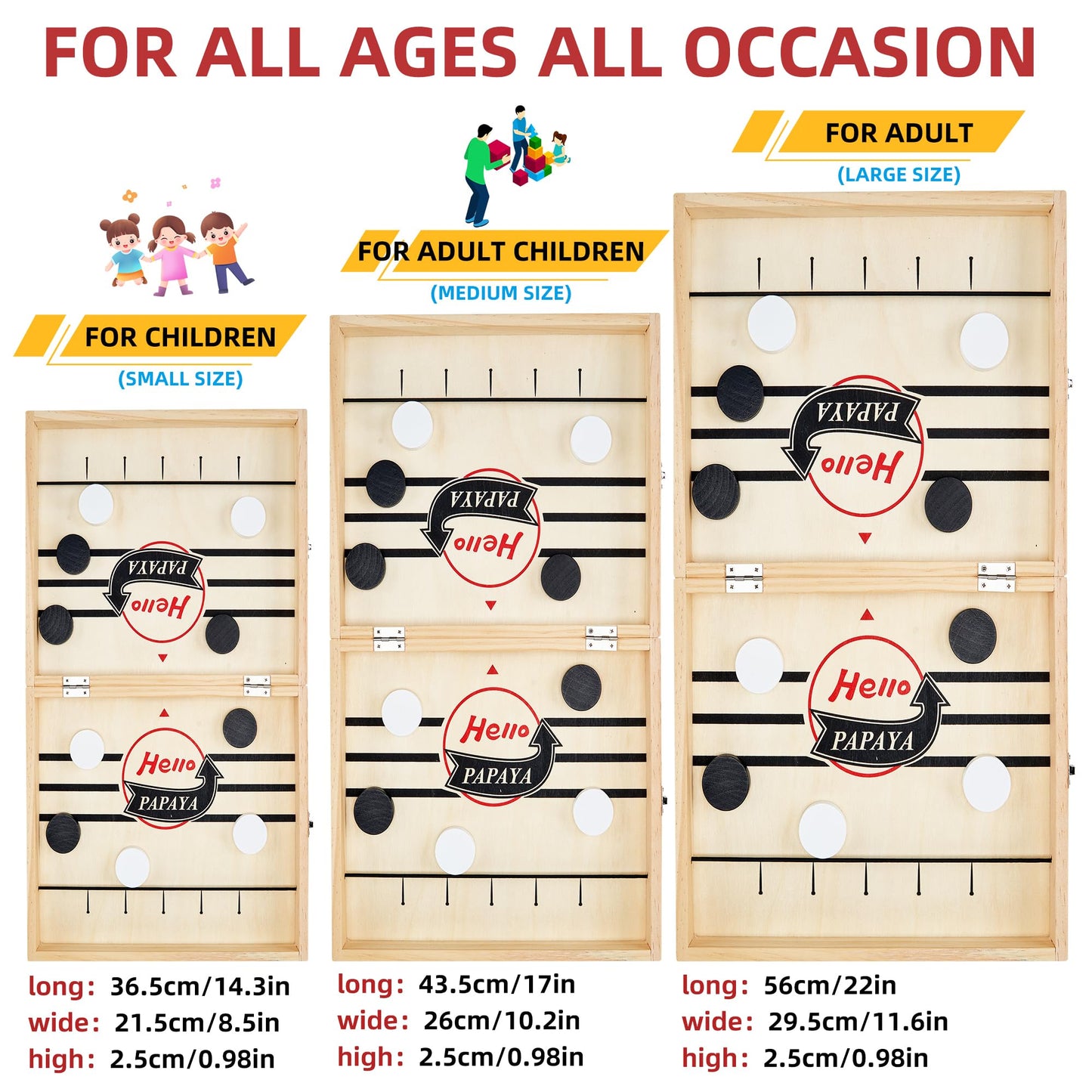 HELLO PAPAYA Foldable Fast Sling Puck Game with Chess Board and Checkers Board, Tic Tac Toe. Wooden Air Hockey Family Night,Table Games Gifts for Adults and Kids