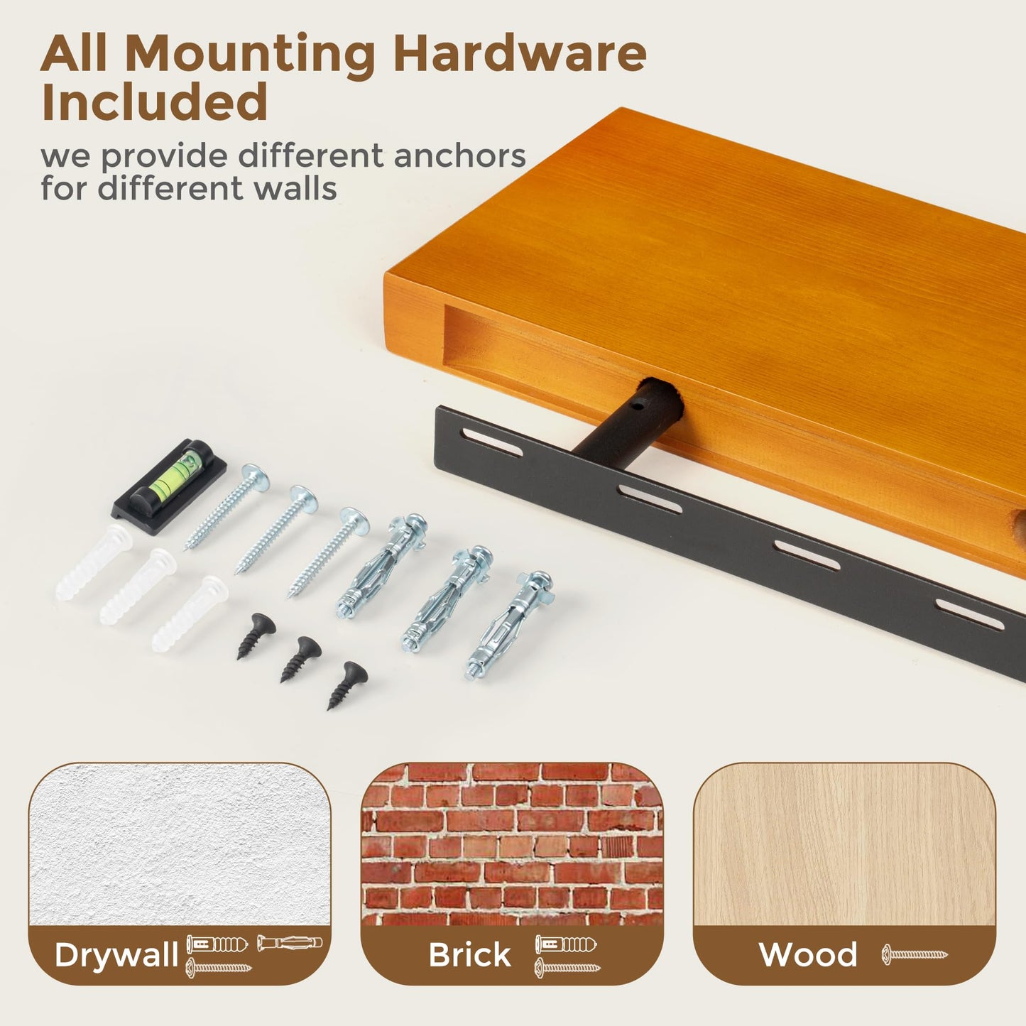 Marsmiles 36 Inch Wood Floating Shelves | Rustic Honey Oak Wall Shelves Set of 2 | 36" W x 7.7" D x 1.6" H Wooden Shelves for Bathroom Kitchen Living Room