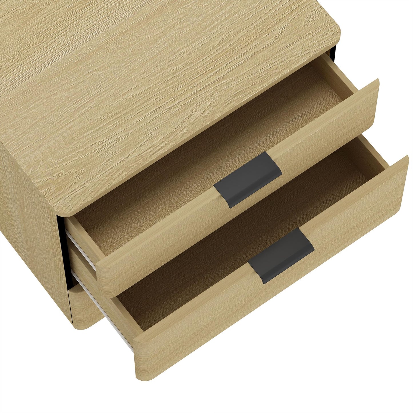 Manhattan Comfort Payton Modern 3-Drawer Nightstand with Raised Base and Rounded Corners, Boho End Table, Scandinavian Nightstand for Bedroom, or Living Room in Natural Oak Finish with Black Handles