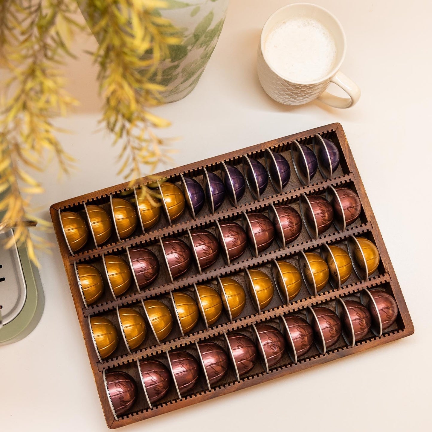 Acacia Wood Coffee Pod Holder Tray Compatible with Nespresso Vertuo, Pods Organizer Drawer Insert, Storage, Stand, Container, Capsule Holder for Coffee Bar Countertop, 40 Big or 60 Small Pods Capacity