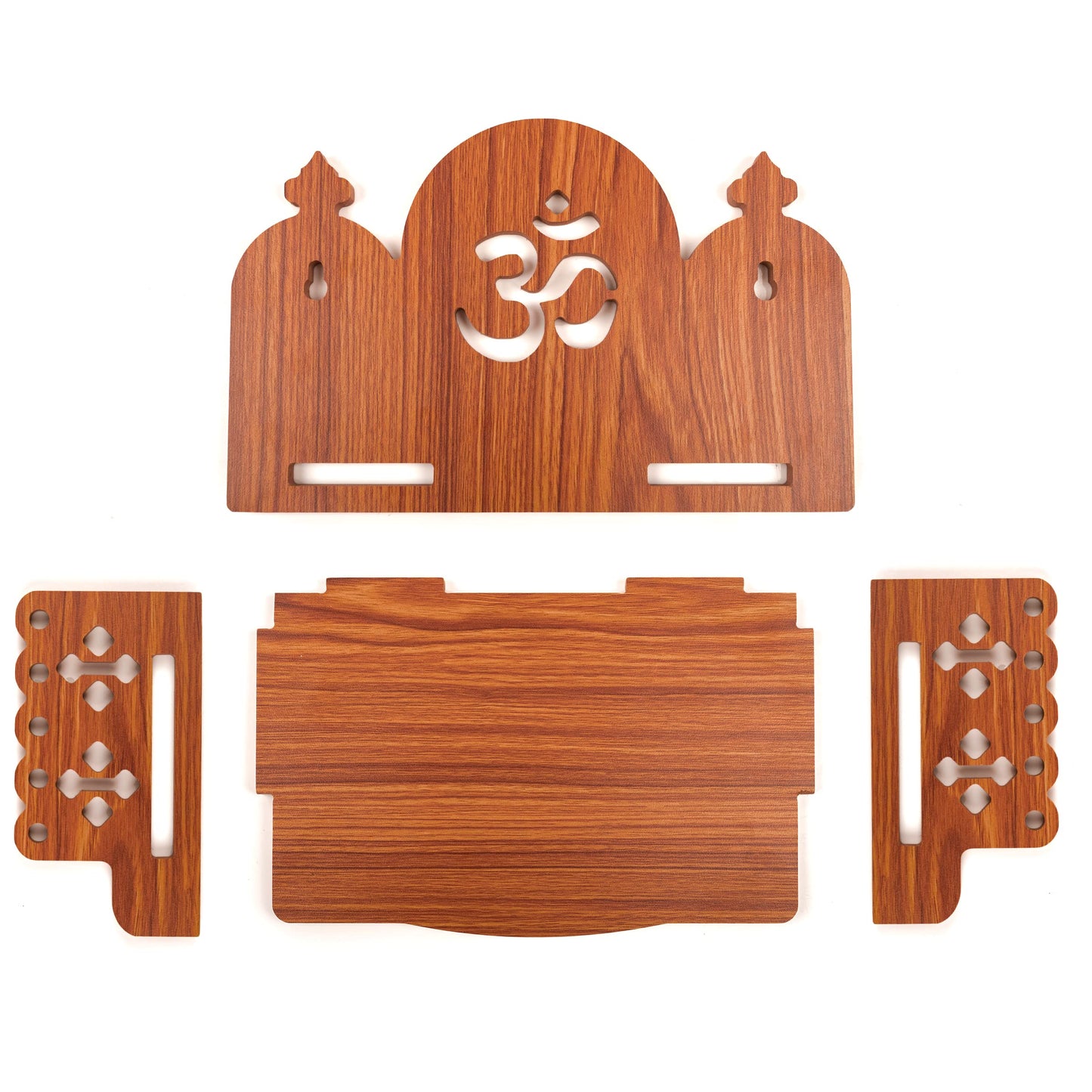 Tarini Gallery Wooden Wall Mounted Hanging Table top Temple Pooja Mandir God Stand Shelf for Storage and Idols Decoration for Home Office and Gifting (Brown- Om Design2)