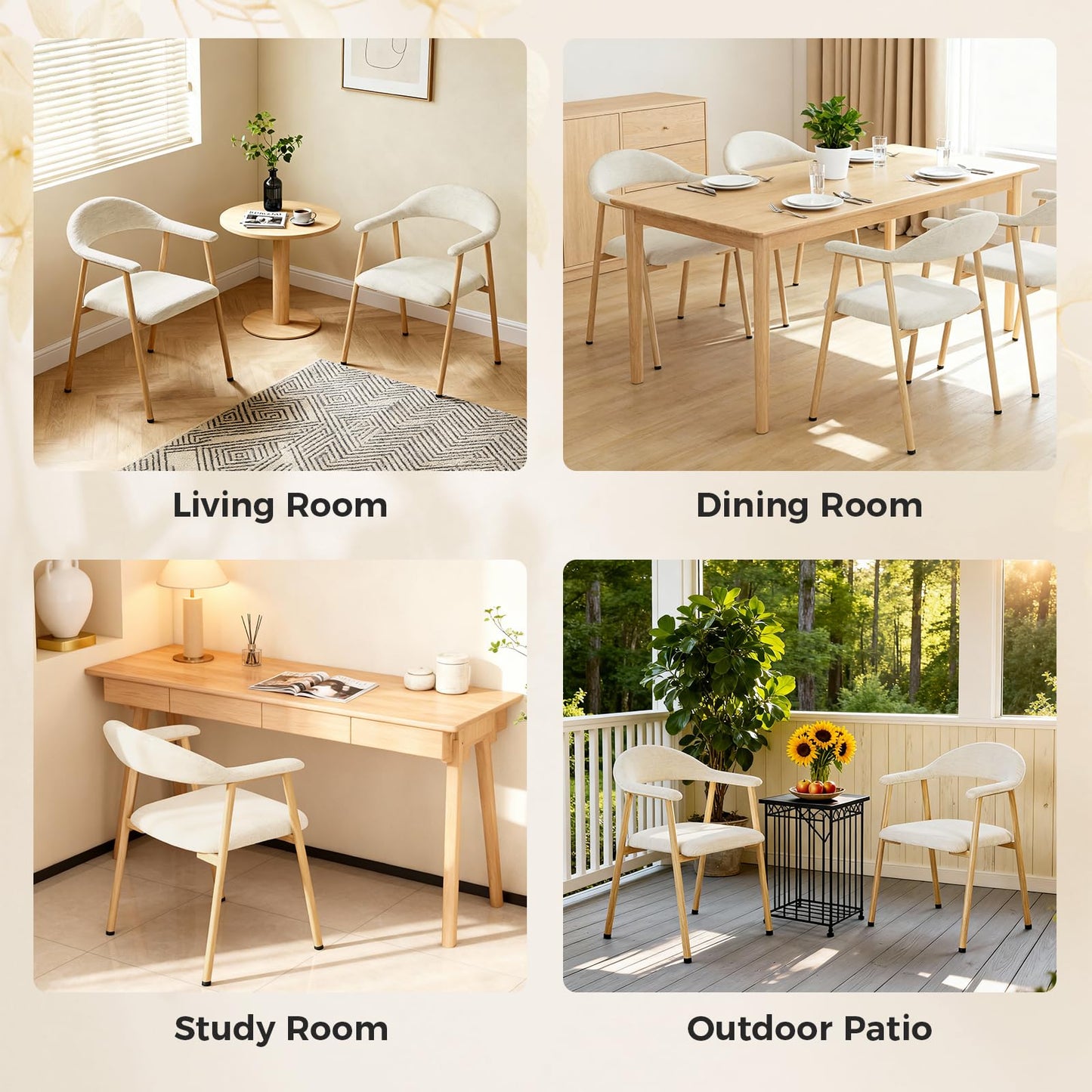 DUMOS Dining Chairs Set of 2, Linen Fabric Upholstered Kitchen Side Chairs with Curved Backrest & Metal Legs, Modern Farmhouse Accent Chair for Dining Room Kitchen Living Room Cafe, Beige